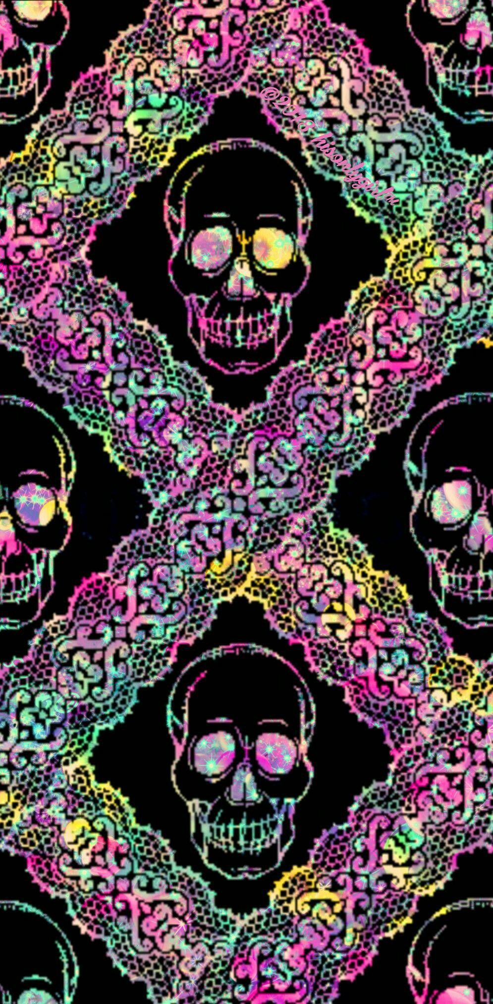 995x2024 Colorful lace skulls galaxy iPhone /Android wallpaper I created for the app CocoPPa!. Skull wallpaper, Goth wallpaper, Skull artwork