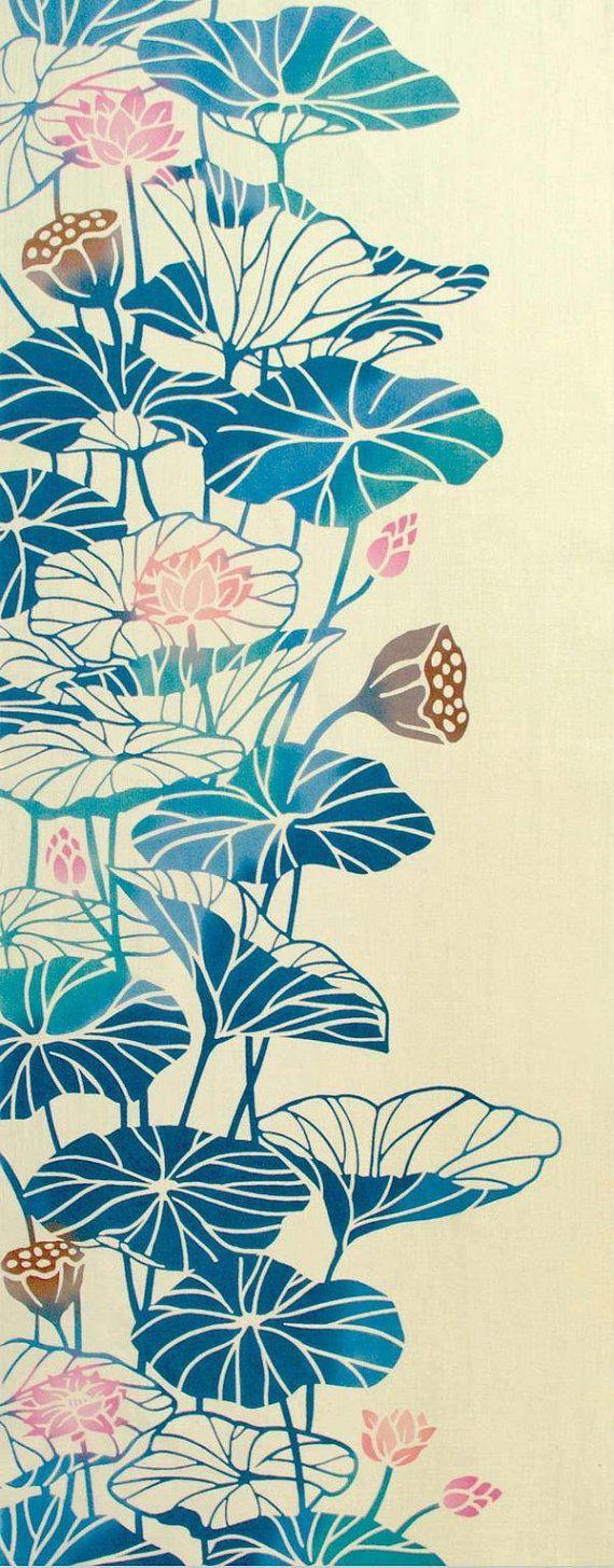 570x1455 Japanese Tenugui Cotton Towel Fabric Lotus