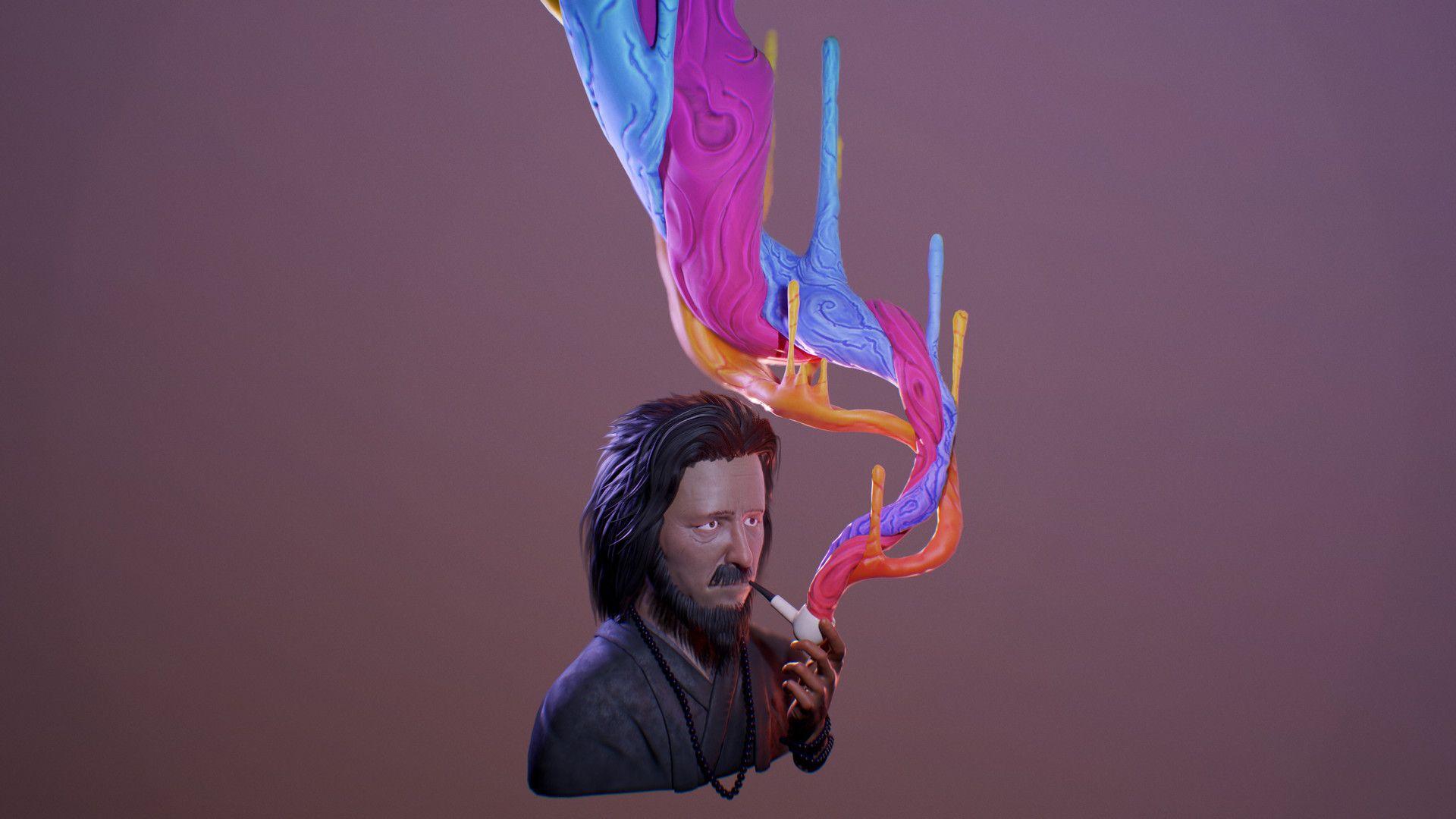 1920x1080 Alan Watts Bust Render, Daniel Slutz