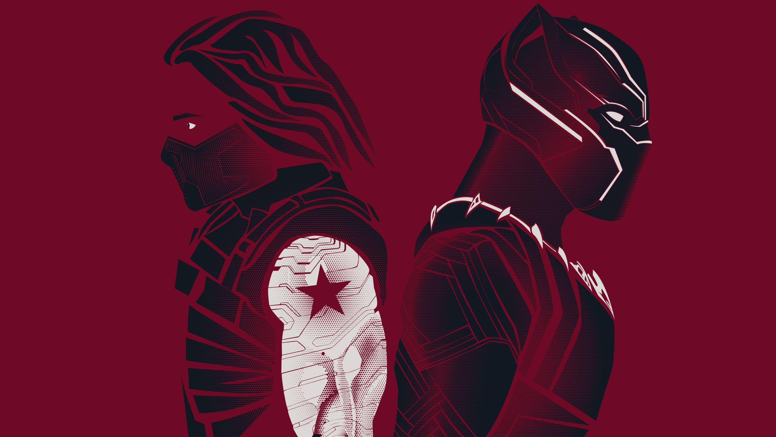 2600x1463 Halftone Heroes Winter Soldier Black Panther iPad Air HD 4k Wallpaper, Image, Background, Photo and Picture