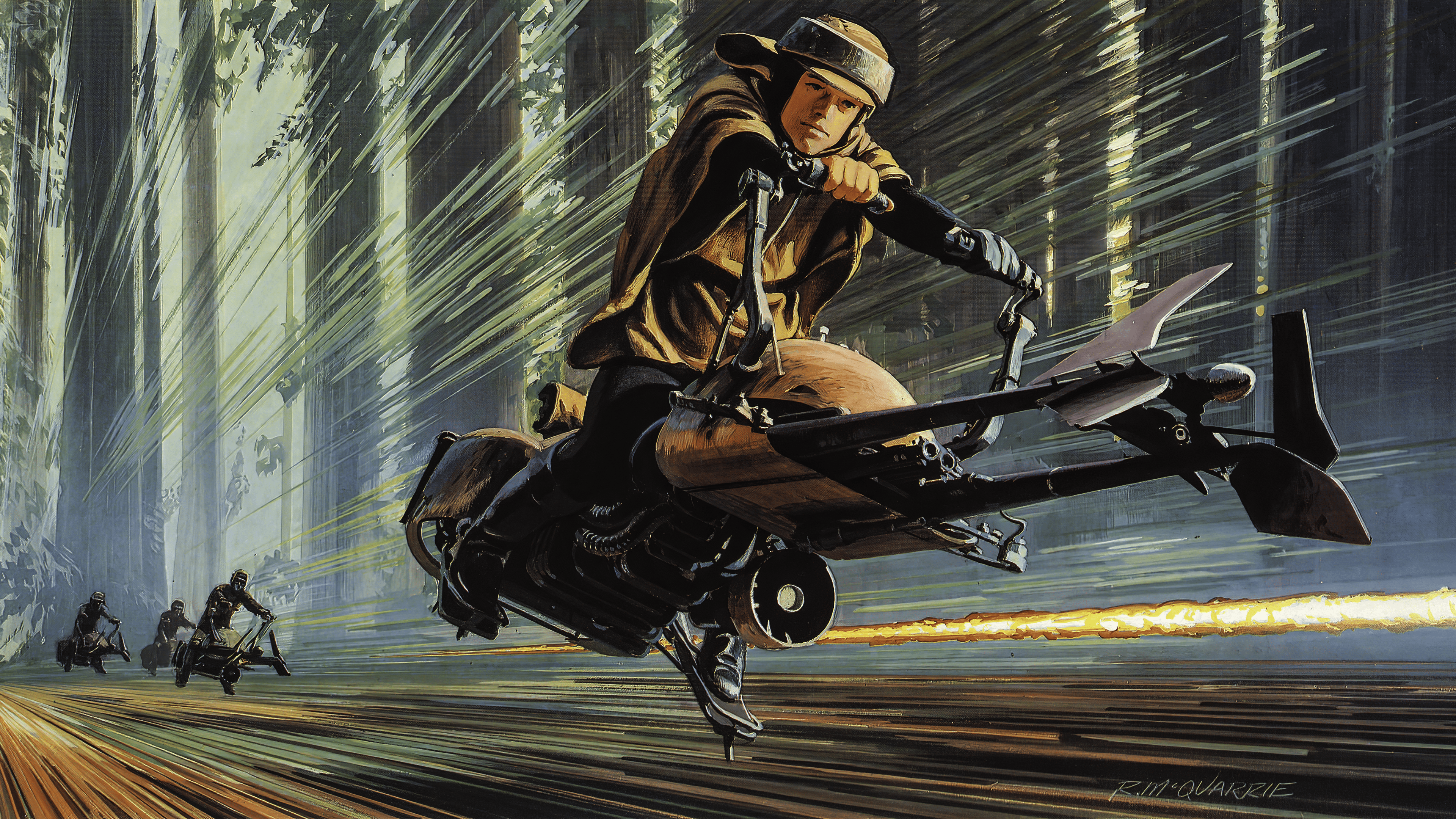 3840x2160 Luke Racing through Endor by Ralph McQuarrie [3840x2160]