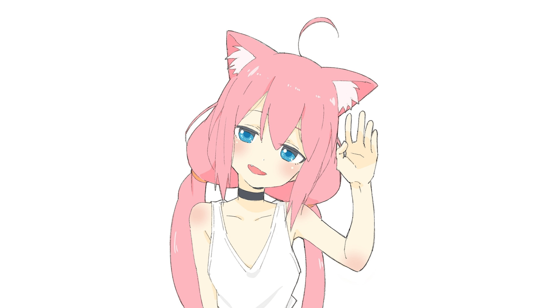 1920x1080 Wallpaper : manga, anime girls, nekomimi, white background, simple