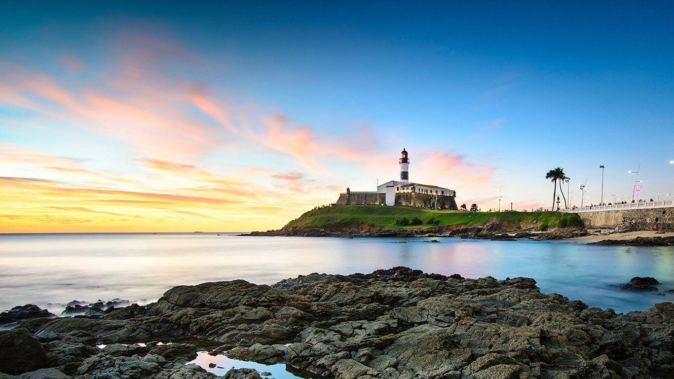 1366x768 Sunset At Farol Da Barra, Salvador Da Bahia Of Bahia Wallpaper & Background Download