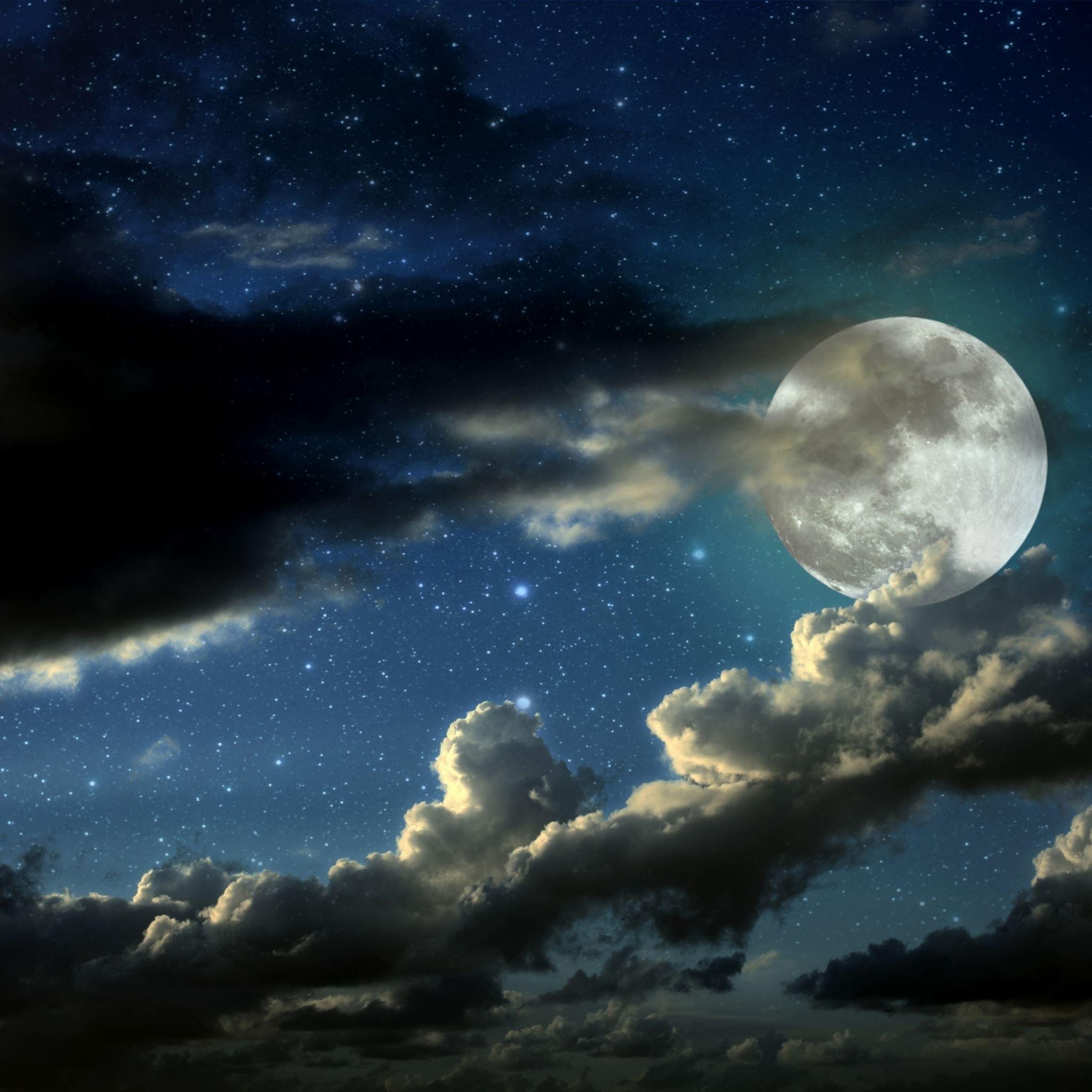 2048x2048 Full Moon Stars Clouds Shadows iPad Air Wallpaper Free Download
