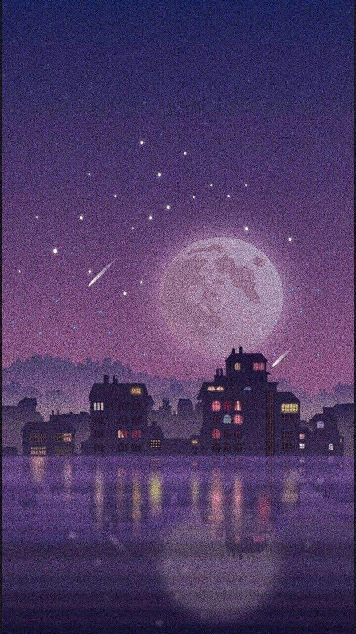 720x1280 Moon, Purple, And Stars Image Wallpaper For Android Wallpaper & Background Download