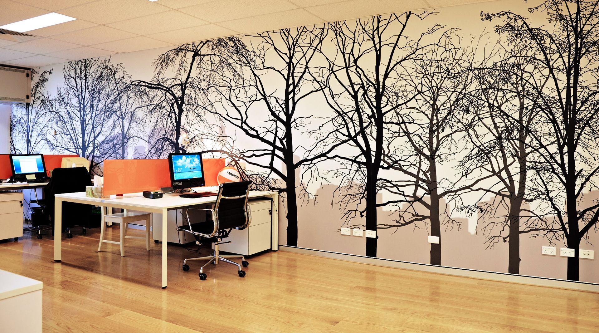 1920x1067 Forest Home Office 1080p HD Wallpaper Murals. Office wallpaper, Interior design london, Sleek decor