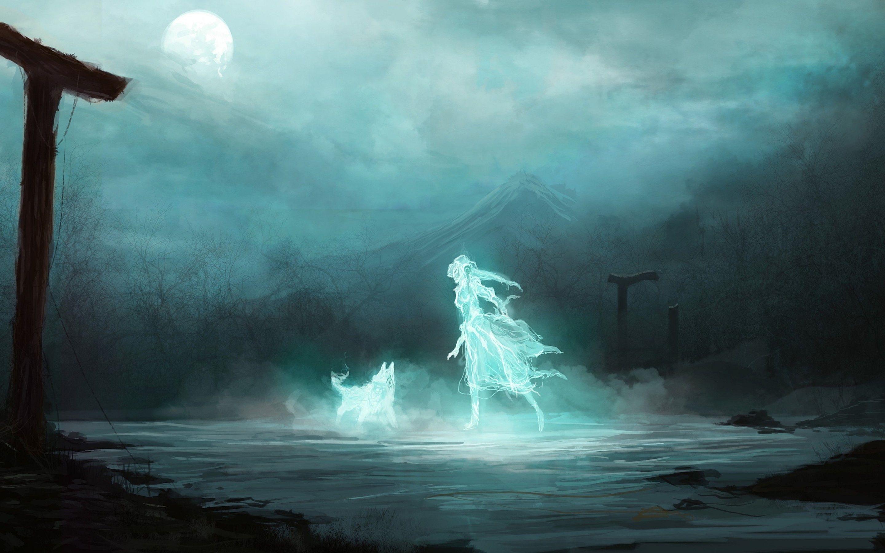 2880x1800 Ghost girl dog wallpaperx1800