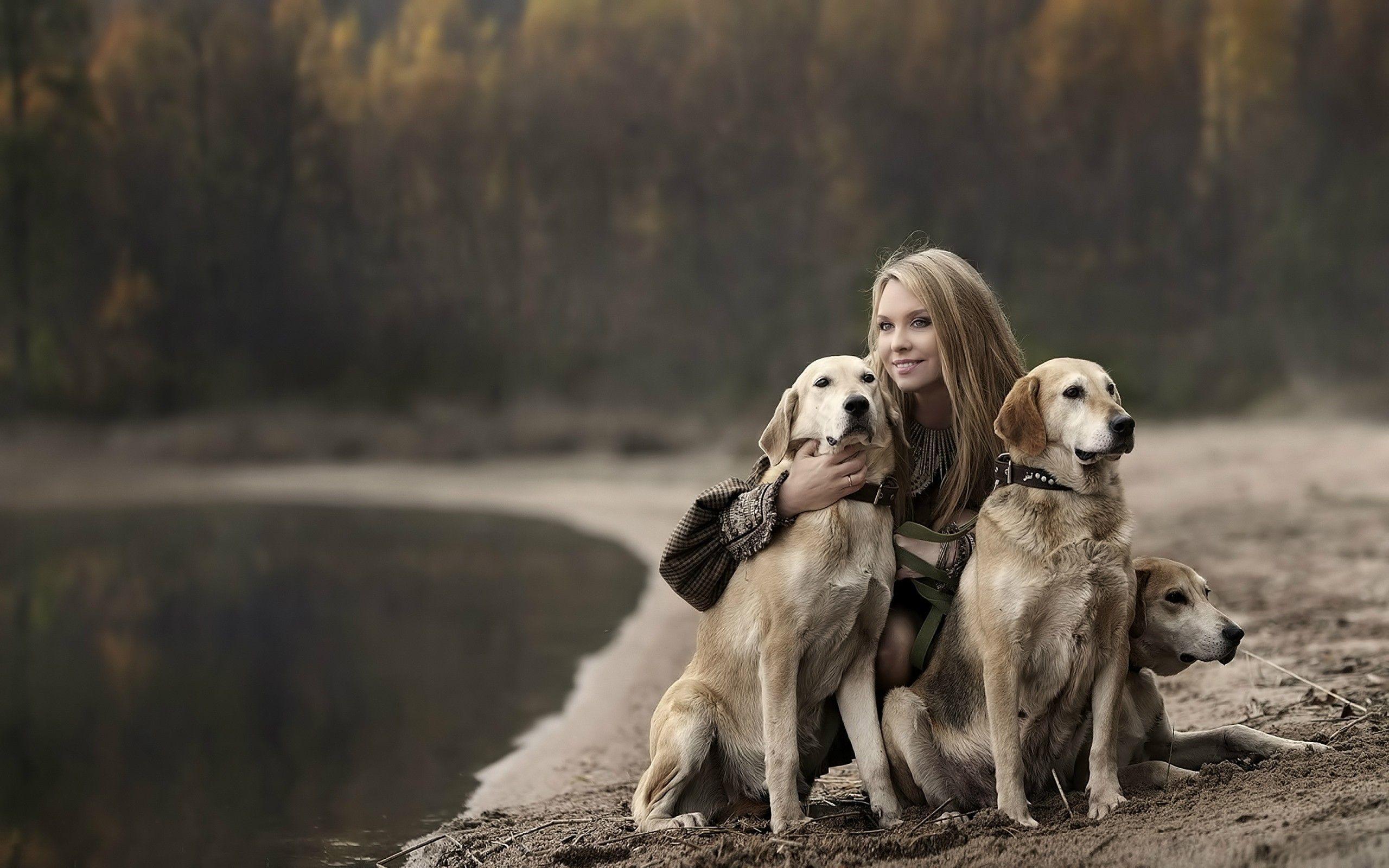 2560x1600 Girls With Dog Wallpaper