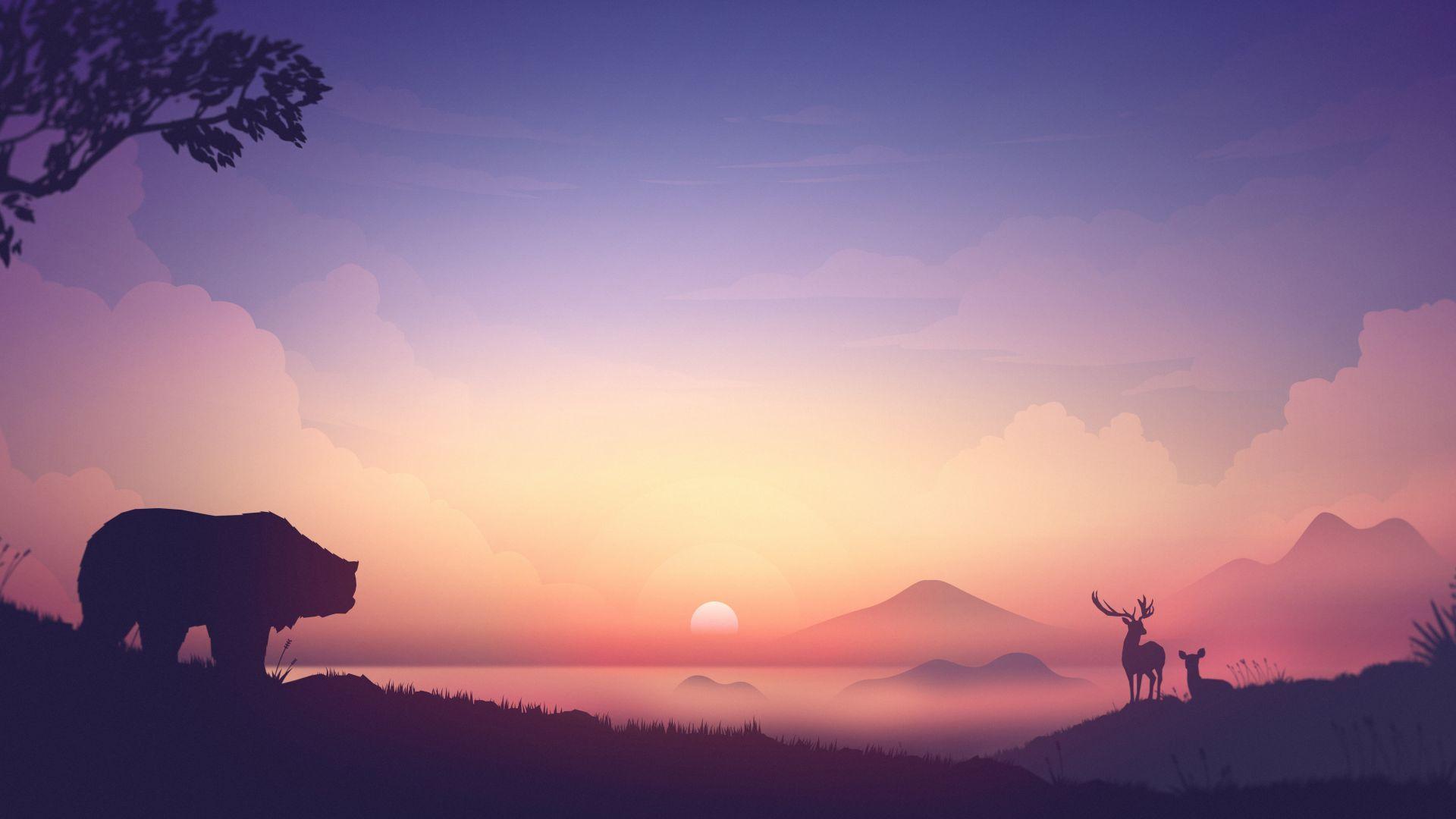 1920x1080 Desktop wallpaper sunrise, minimal, sky, digital art, HD image, picture, background, 1cae56