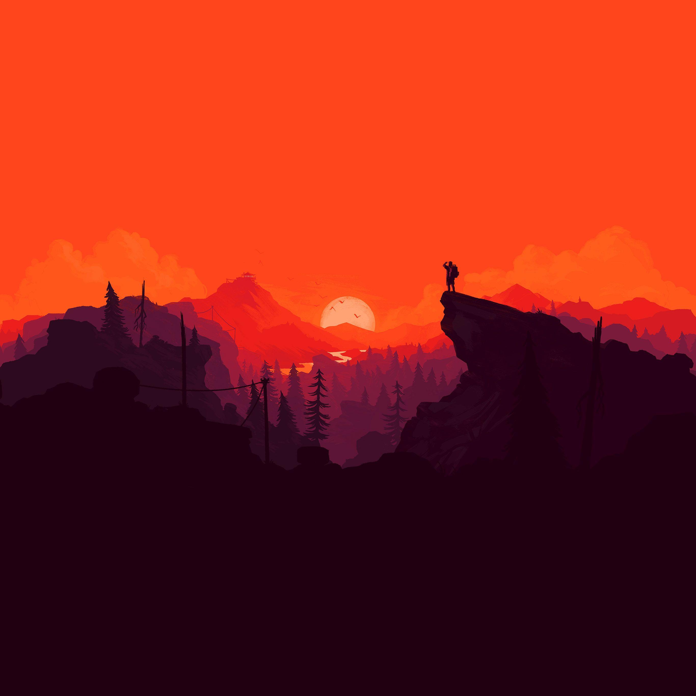 2732x2732 Nature Sunset Simple Minimal Illustration Art Red Wallpaper