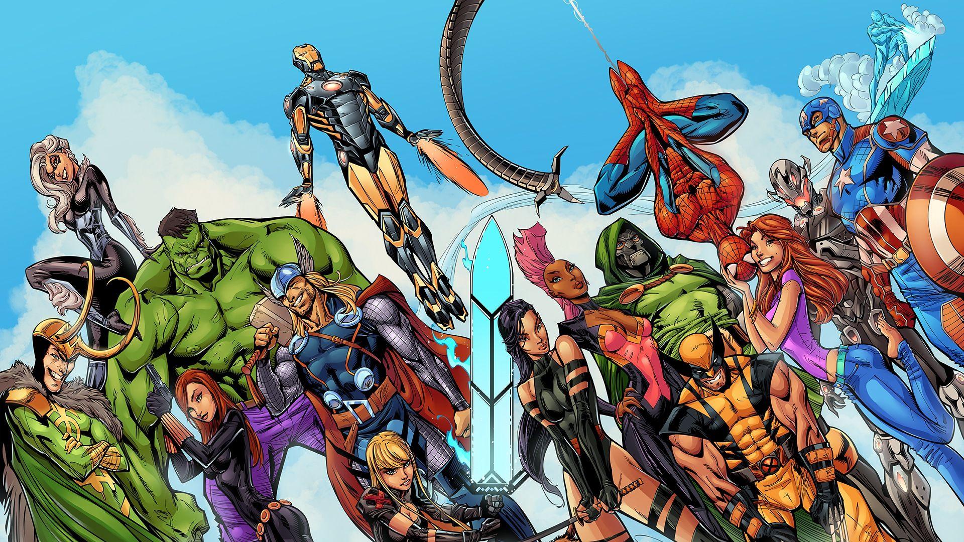 1920x1080 Comics Avengers The Avengers Iron Man Hulk Spider Man Captain America Wolverine Thor Loki Silver Surfer Doctor Doom Ultron Mary Jane Watson HD Wallpaper Background Image