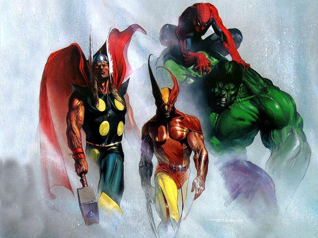 1024x768 Spider Man Wolverine Hulk Thor
