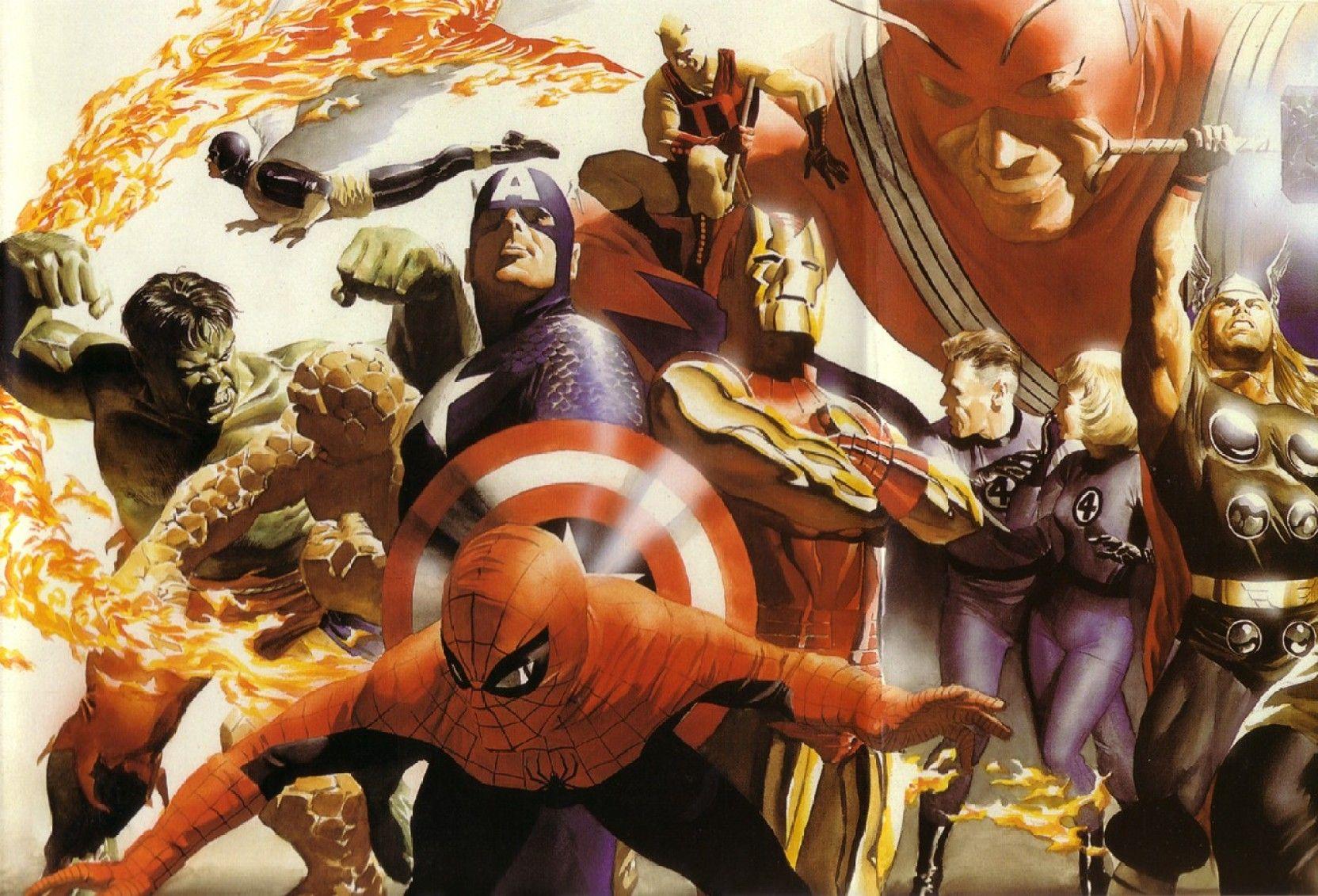 1664x1131 Comics Collage Superhero Hulk The Thing Spider Man Comic Alex Ross Wallpaper & Background Download
