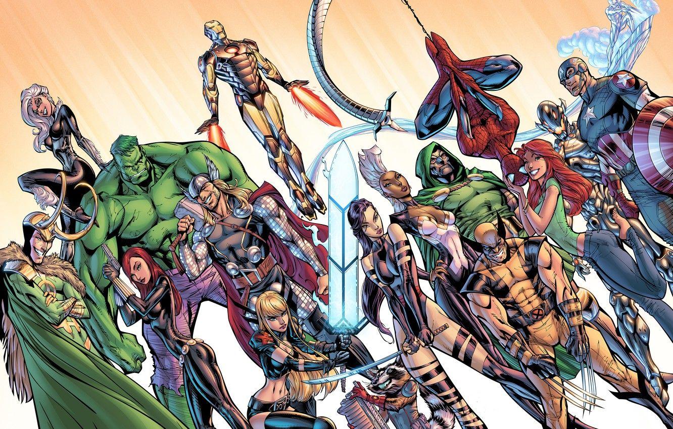 1332x850 Wallpaper Spider Man, God, X Men, Storm, Wolverine, Captain America, Thor, Hulk, Iron Man, Black Widow, Marvel Comics, The Avengers, Avengers, Rocket, Black Cat, Loki Image For Desktop, Section фантастика
