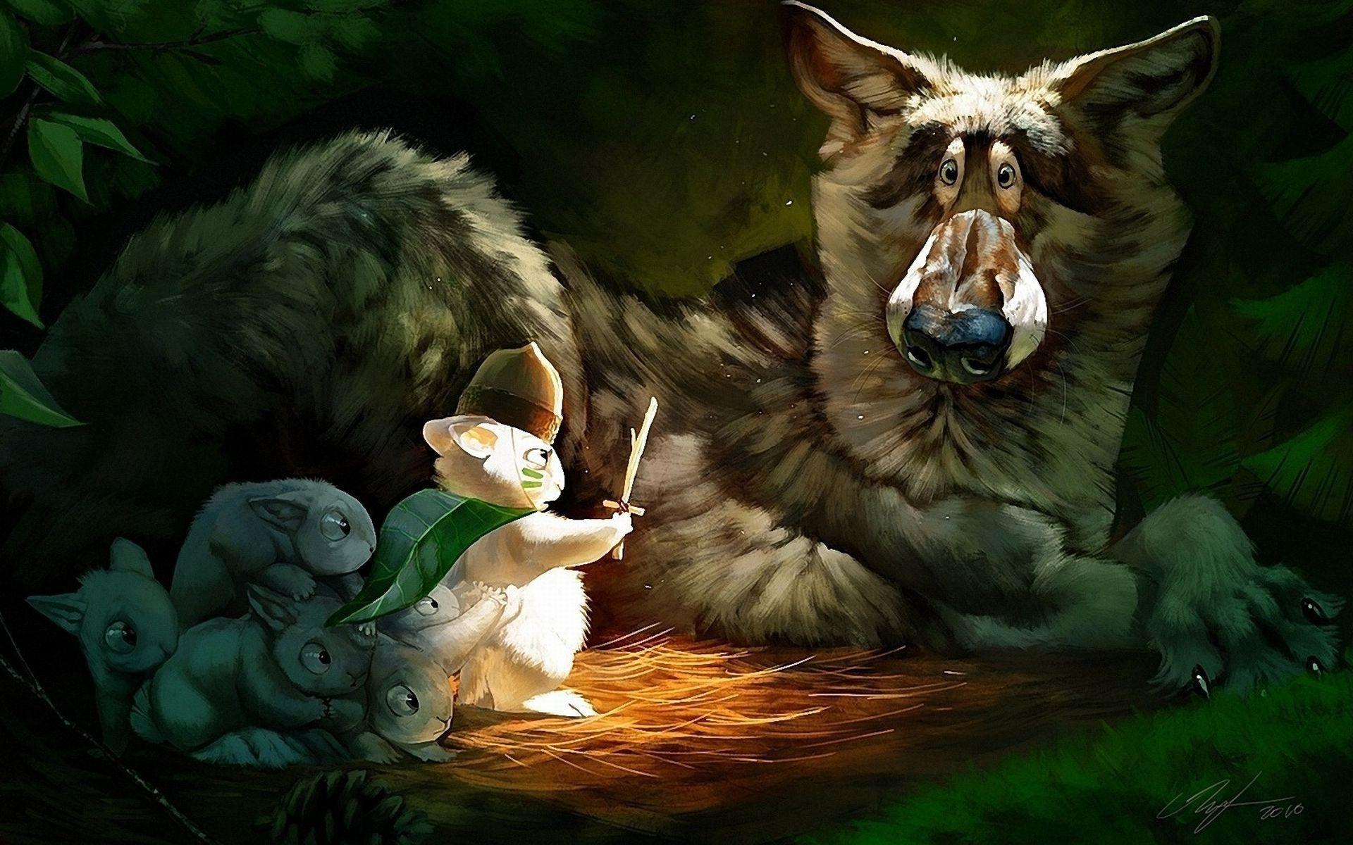 1920x1200 rabbits fantasy art artwork wolves 1920x1200 wallpaper High Quality Wallpaper, High Definition Wallpaper