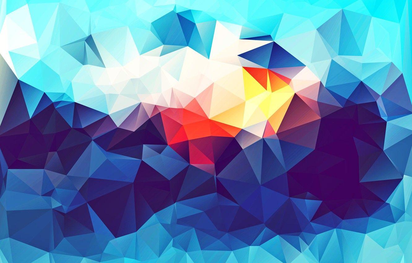 1332x850 Wallpaper white, line, blue, red, yellow, blue, triangles, angle, faces, geometry, coal, polygons, combination image for desktop, section абстракции