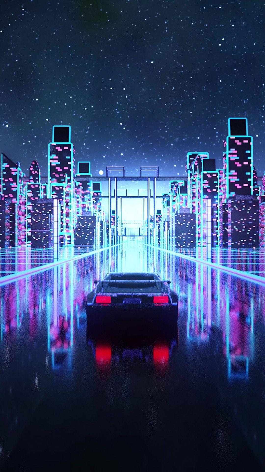 1080x1920 Cyber Vaporwave Synth Retro Car Wallpaper