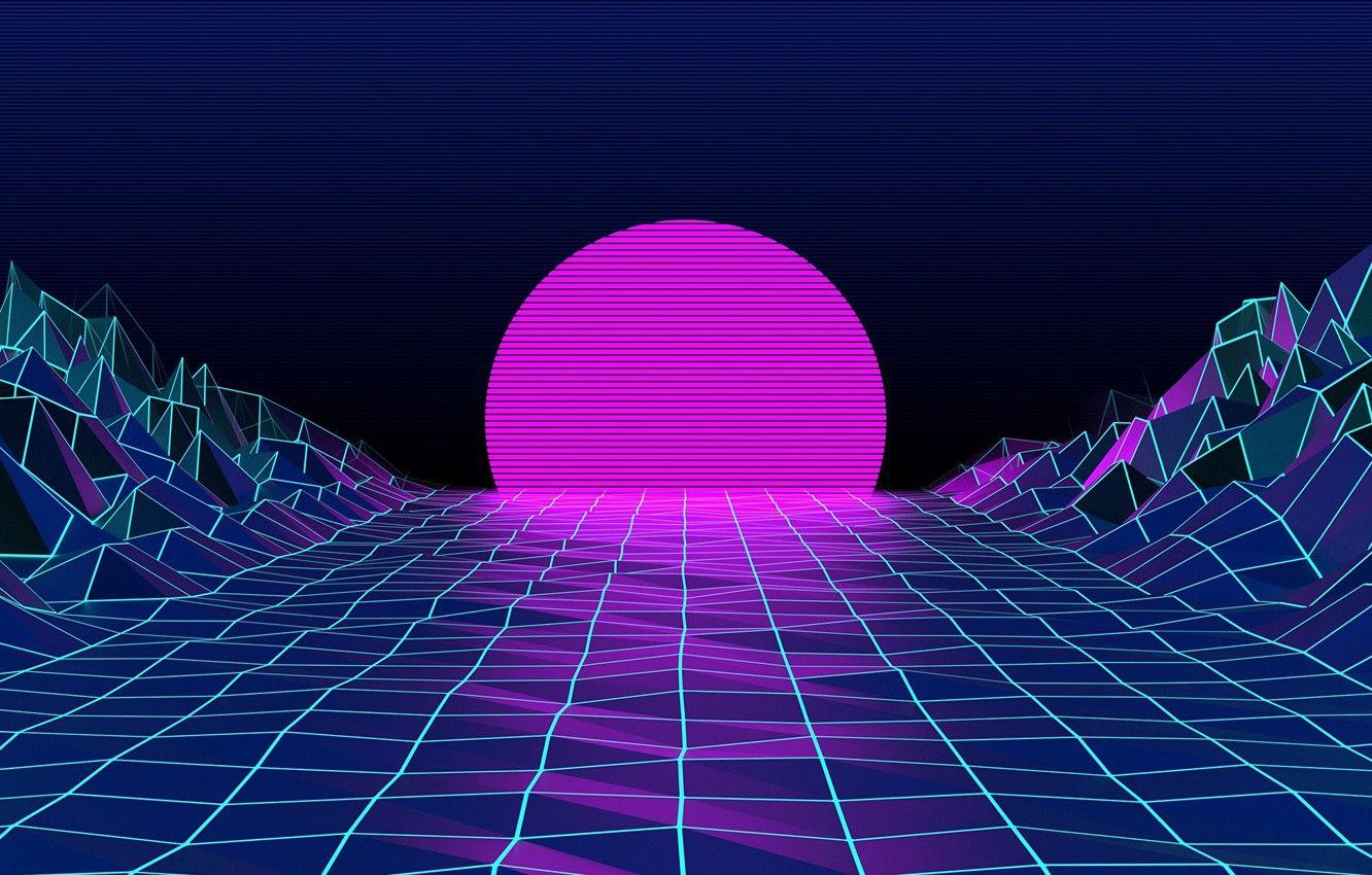 1332x850 Wallpaper The Sun, Mountains, The Moon, Neon, Graphics, Electronic, Synthpop, Darkwave, Synth, Retrowave, Synth Pop, Sinti, Synthwave, Synth Pop Image For Desktop, Section рендеринг