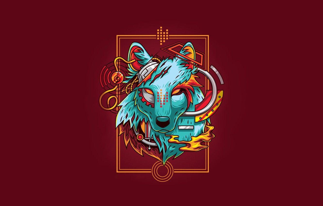 1332x850 Wallpaper Fantasy, Art, Vector, Wolf, Background, Illustration, Minimalism, Angga Tantama, Electric wolf image for desktop, section минимализм