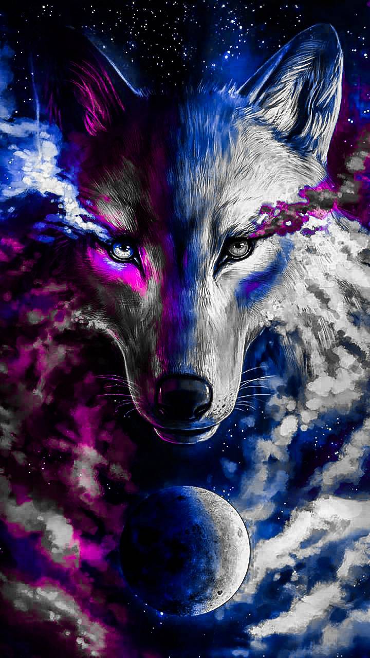 720x1280 Cool colored wolf wallpaper