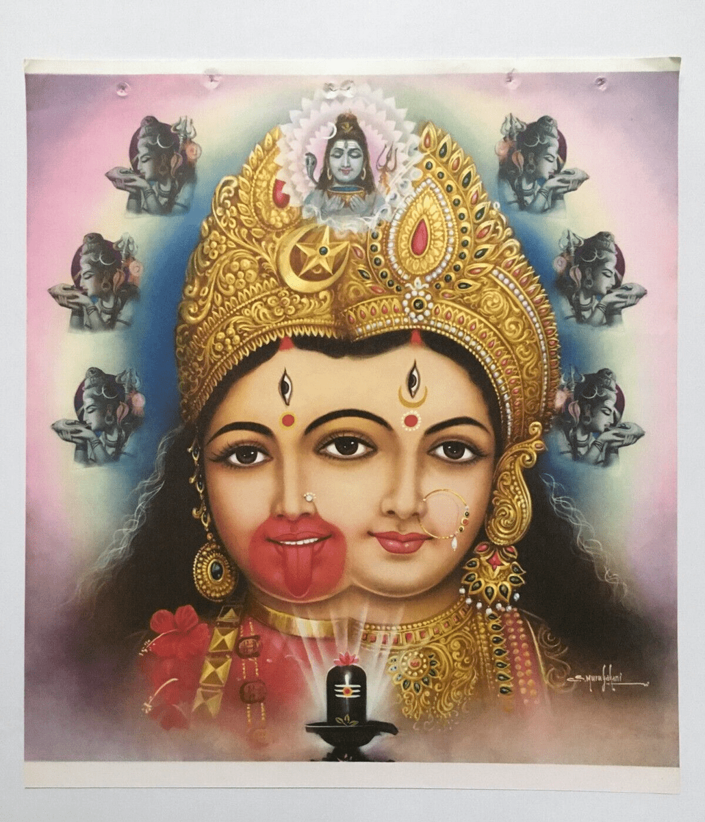 1030x1200 India Calendar Art Print KALI PARVATI & SHIVA By Murugakani 15in x 17in