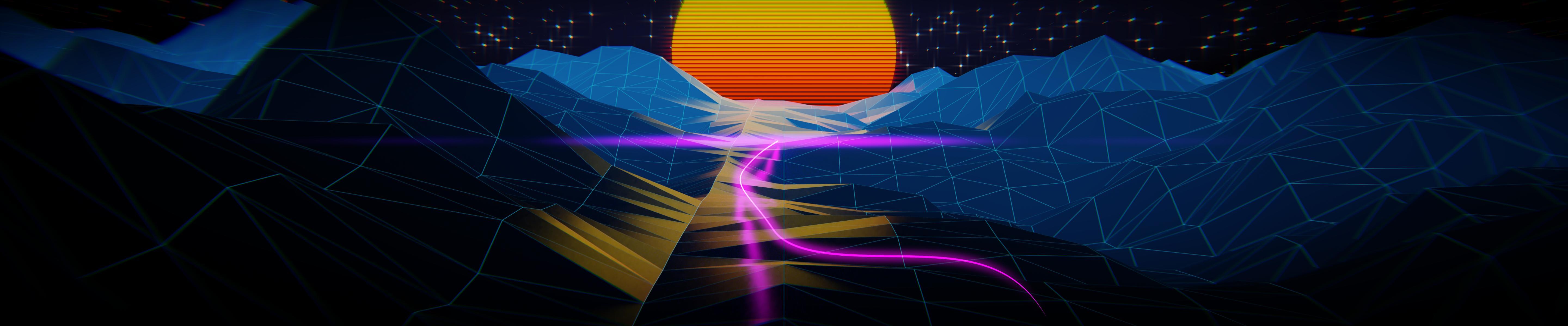5760x1200 Dual Monitor Wallpaper Retrowave