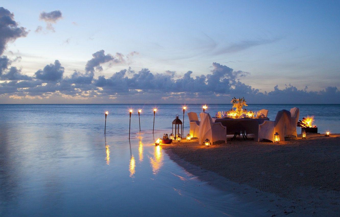 1332x850 Wallpaper beach, the ocean, romance, the evening, candles, beach, ocean, sunset, view, romantic, dinner, dinner image for desktop, section природа
