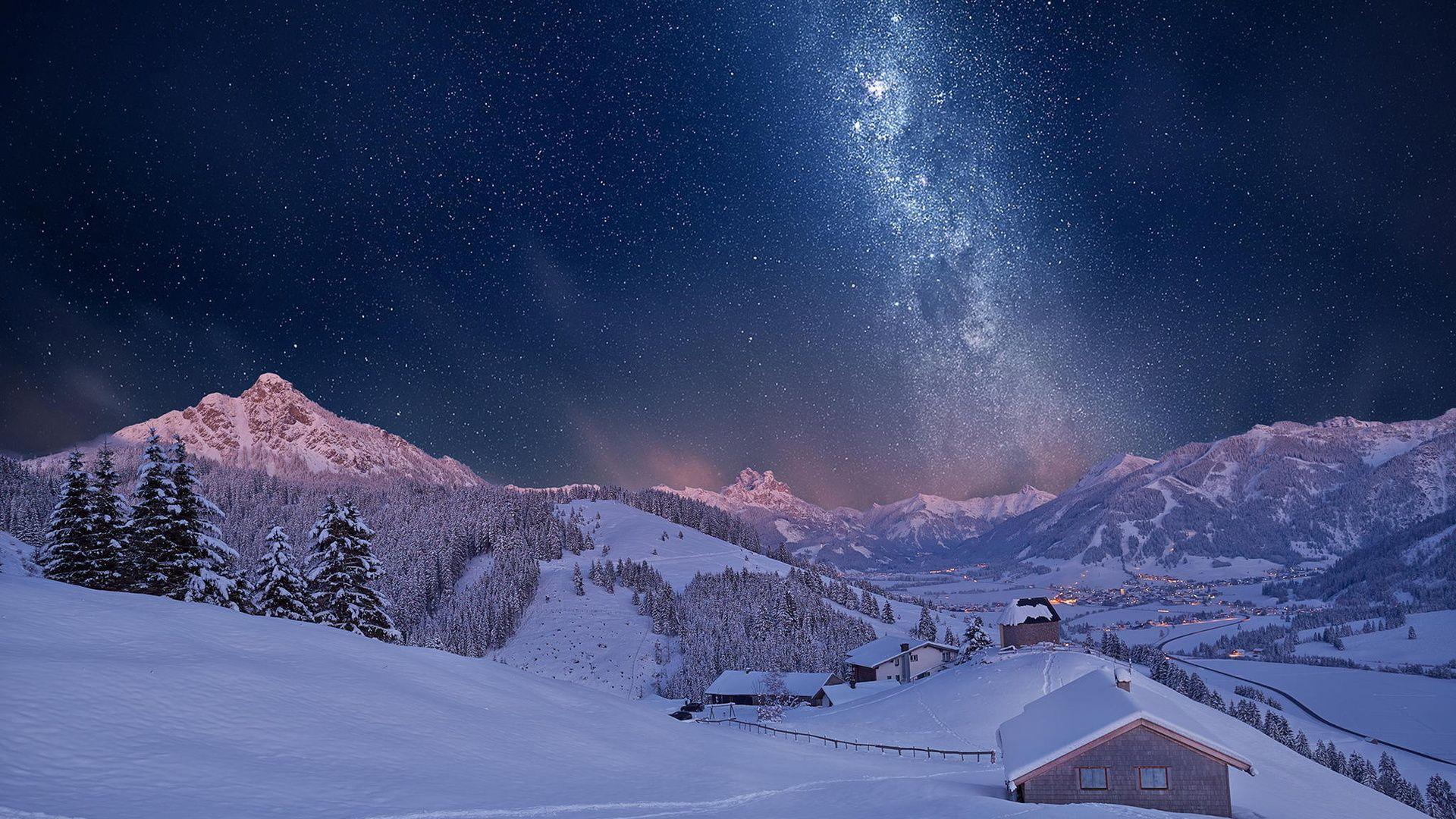 Cold winter nightSky full with stars  Wonderful landscape Beautiful  Nature Landscapes Desktop Wallpapers Awsome Landscape Wall  Идеи  озеленения Пейзажи Обои