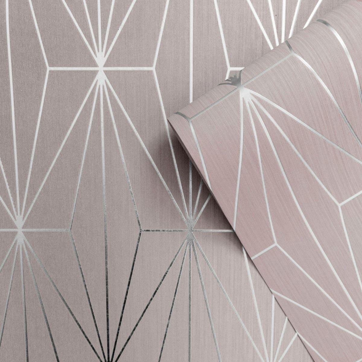 1200x1200 Kayla Metallic Geometric Wallpaper Blush Pink Muriva 703012