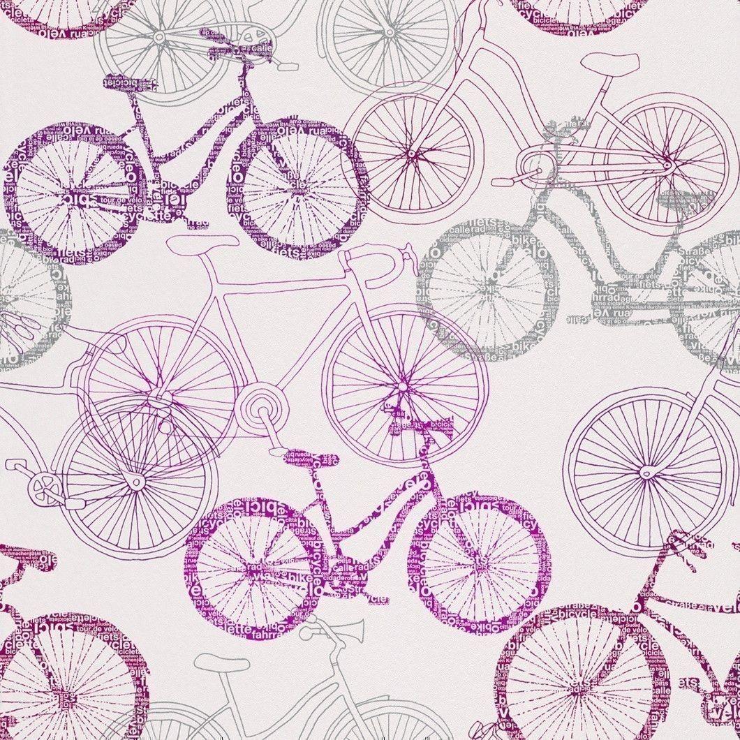 1060x1060 Bicycle Sketch Pink / Silver Wallpaper