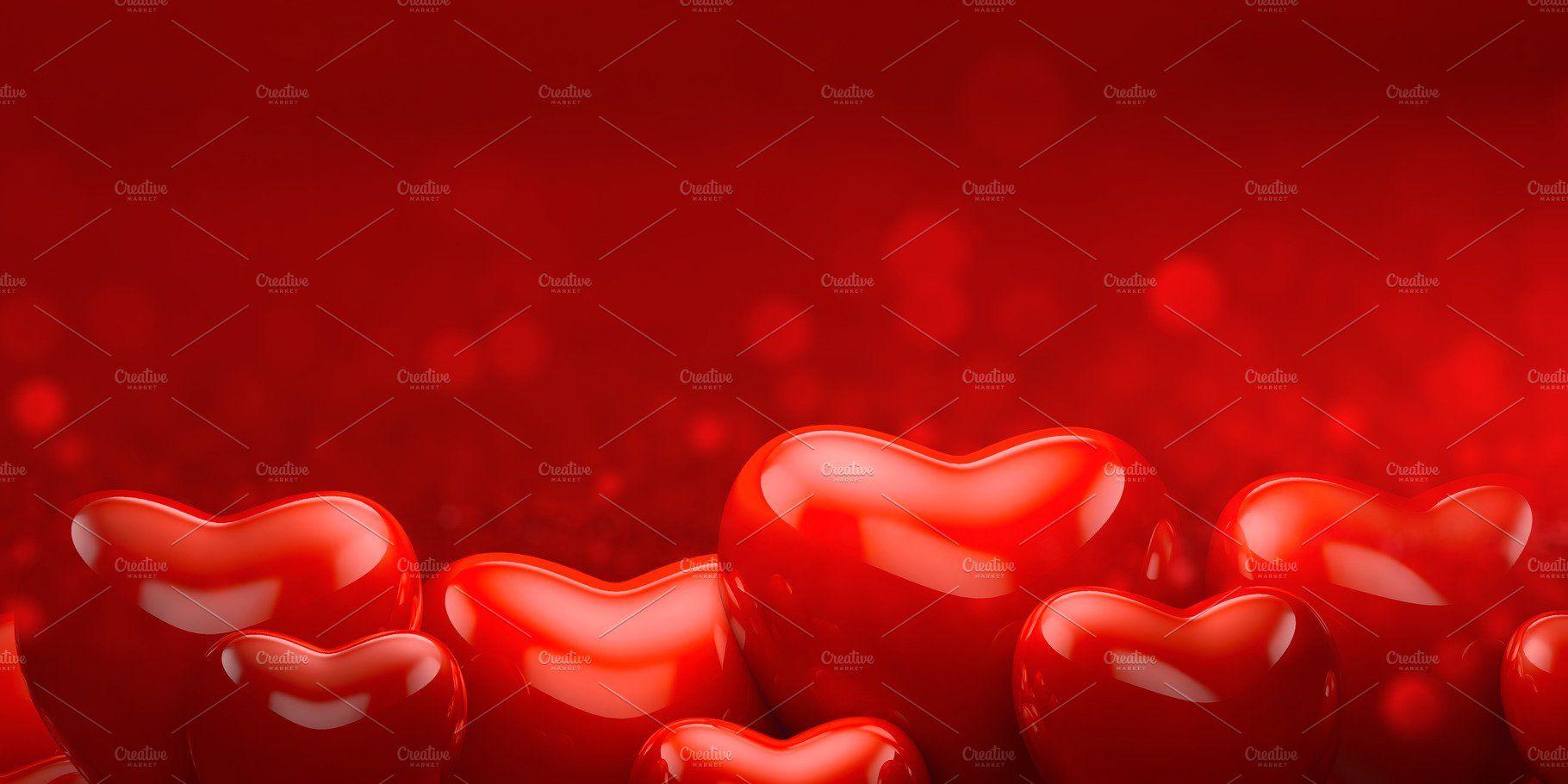 1820x910 Red Hearts Background For Valentines. High Quality Abstract Creative Market