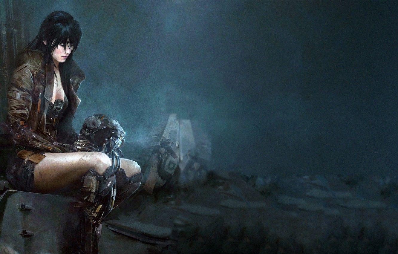 1332x850 Wallpaper dark, girl, fantasy, robot, shorts, woman, digital art, artwork, fantasy art, cable, cyborg, jacket, leather jacket, Cyberpunk image for desktop, section фантастика