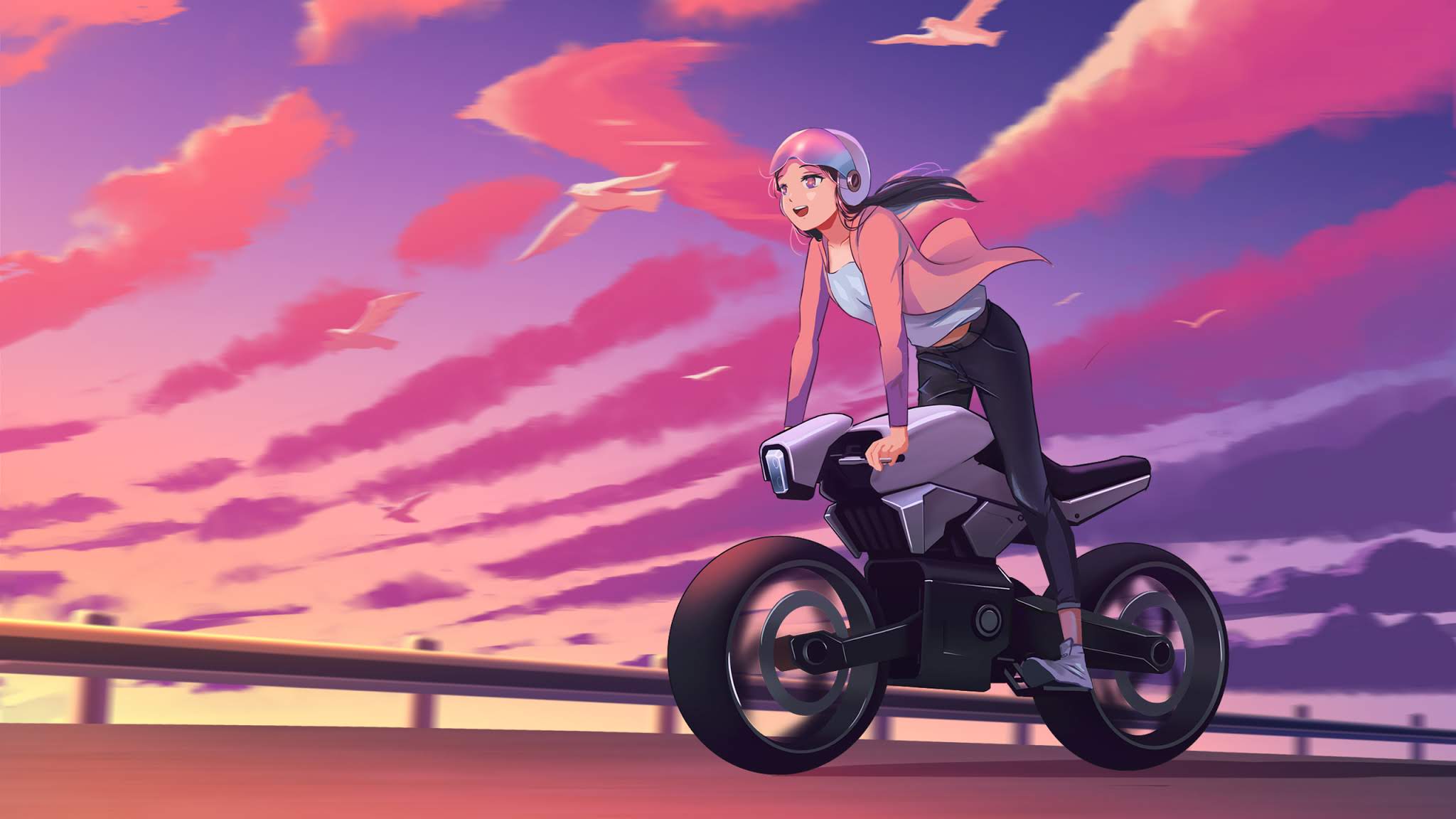 2048x1152 Anime Biker Girl Art