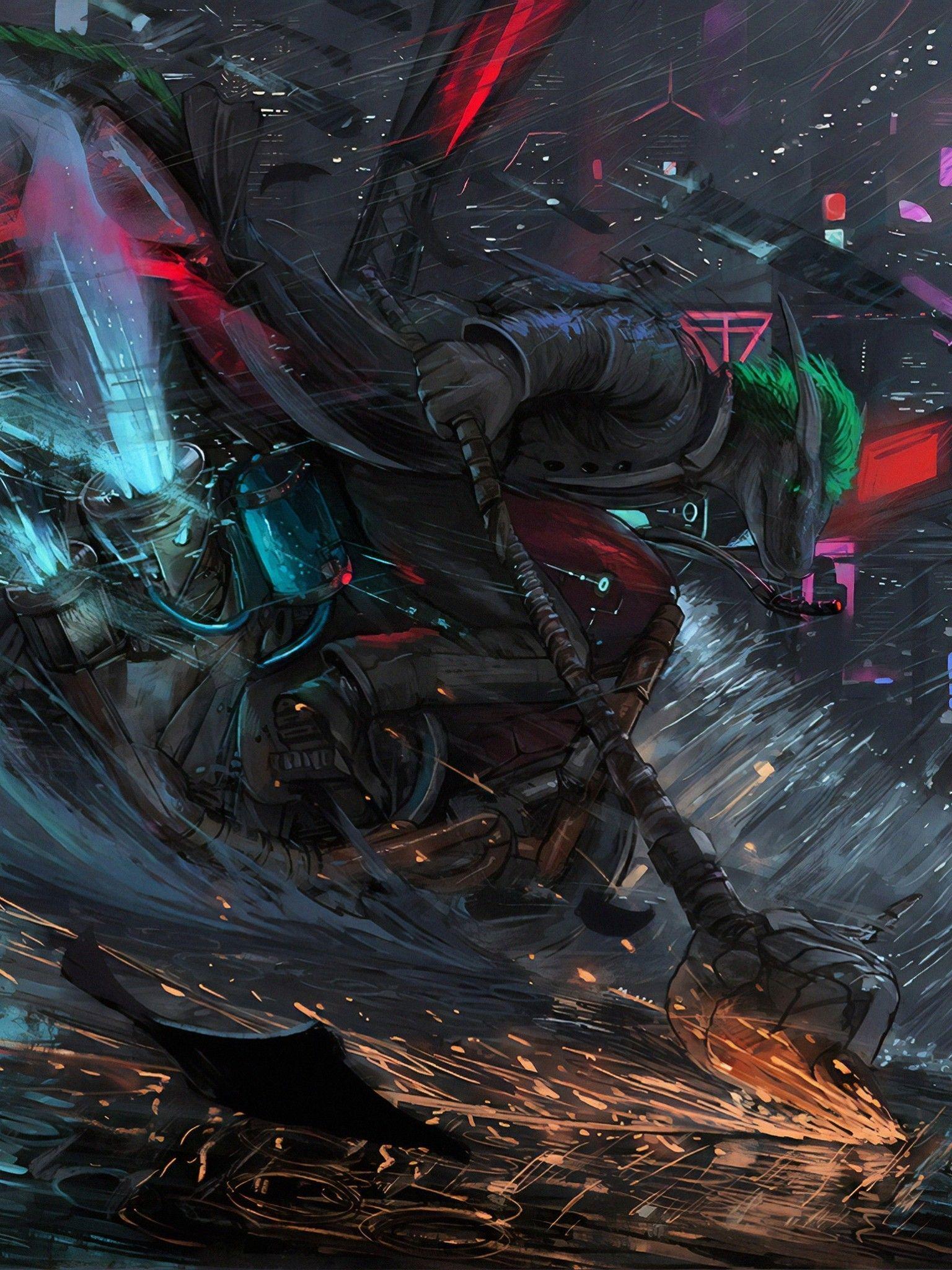 1536x2048 Download 1536x2048 Futuristic Biker, Creature, Cyberpunk City, Architecture, Neon Lights, Raining, Artwork Wallpaper for Apple iPad Mini, Apple IPad 4