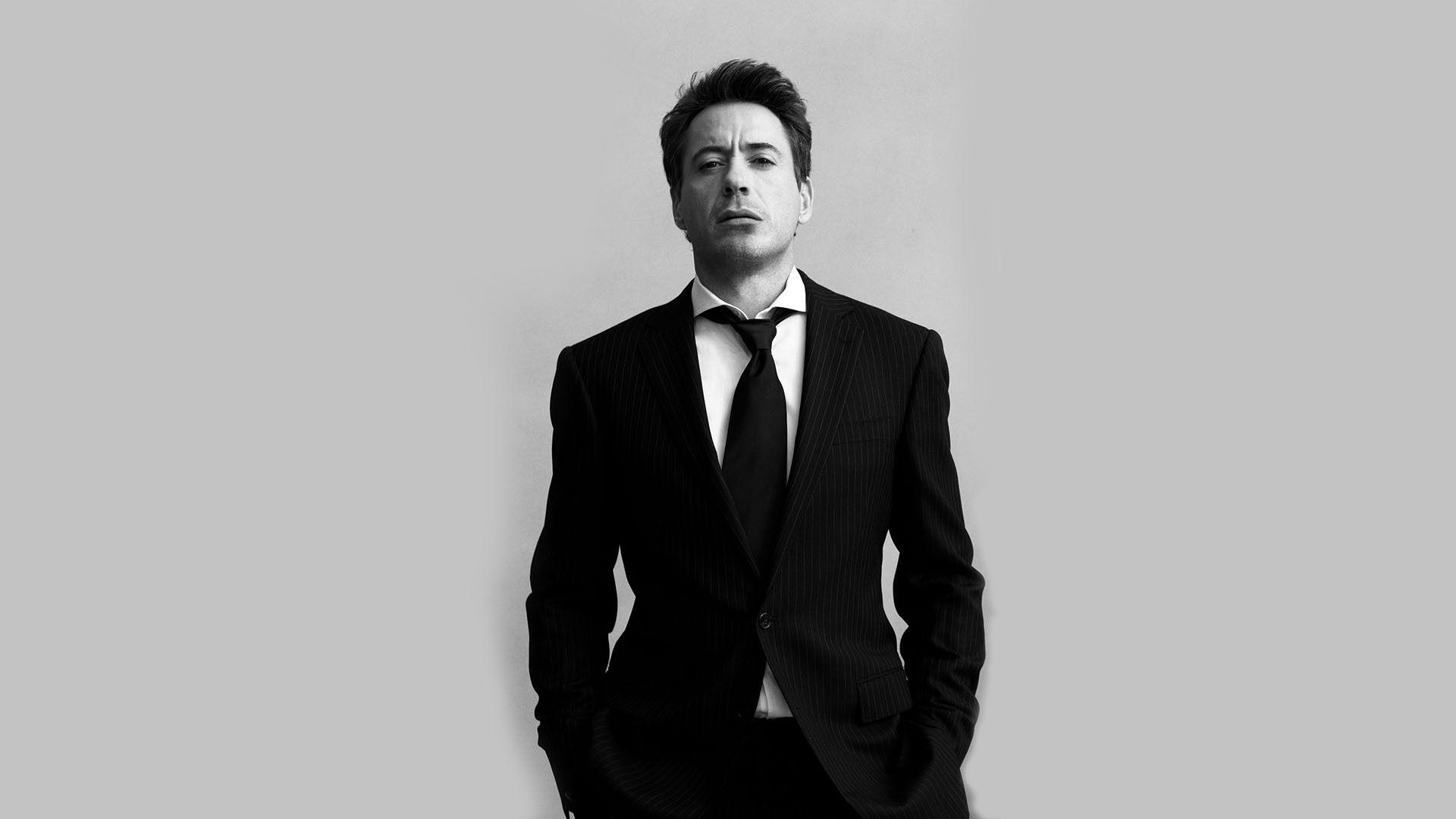 1920x1080 black and white, suit, grayscale, Robert Downey Jr, simple background wallpaper