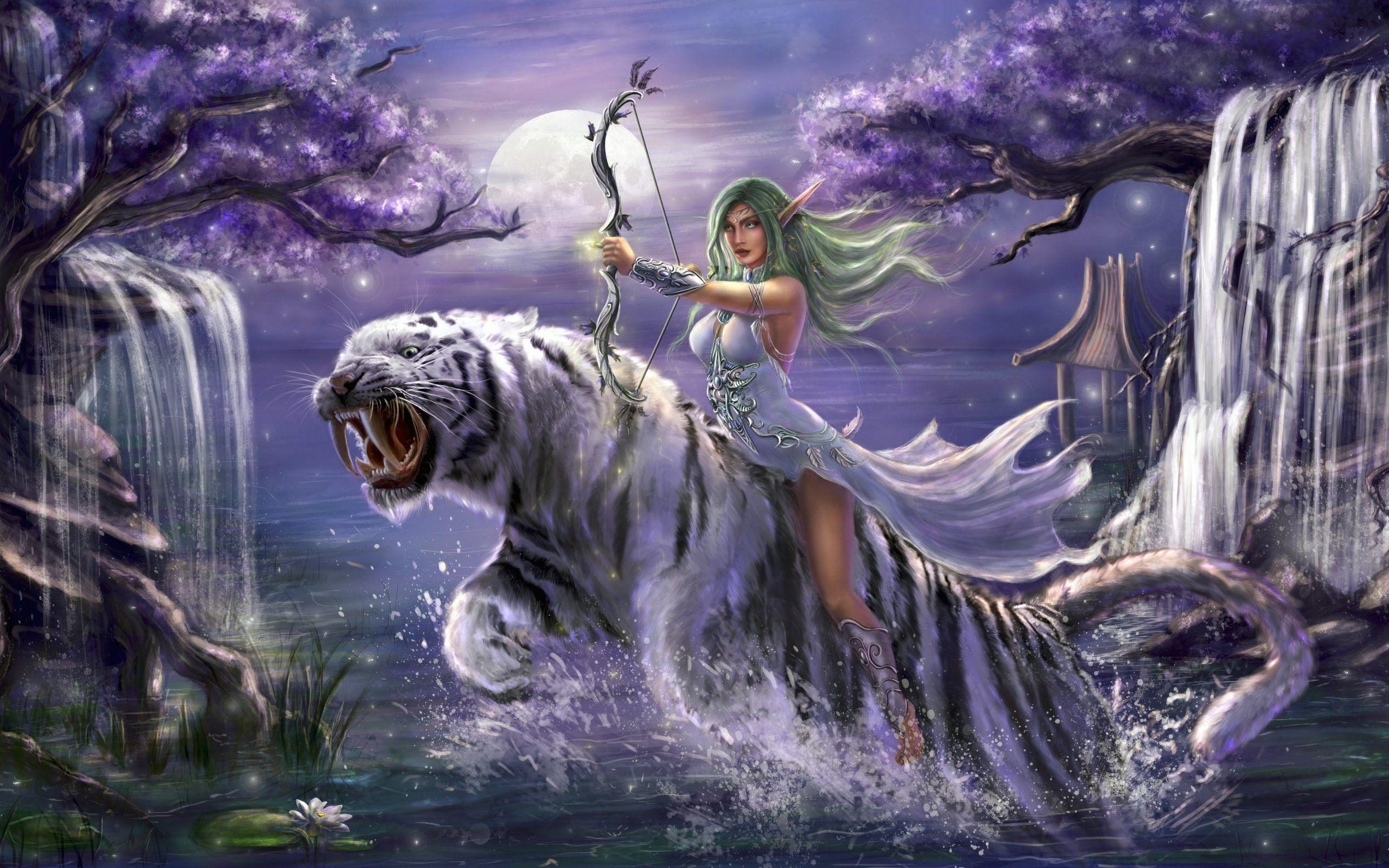 2560x1600 Wallpaper download tiger, art, girl, warrior, warcraft resolution 2560x1600