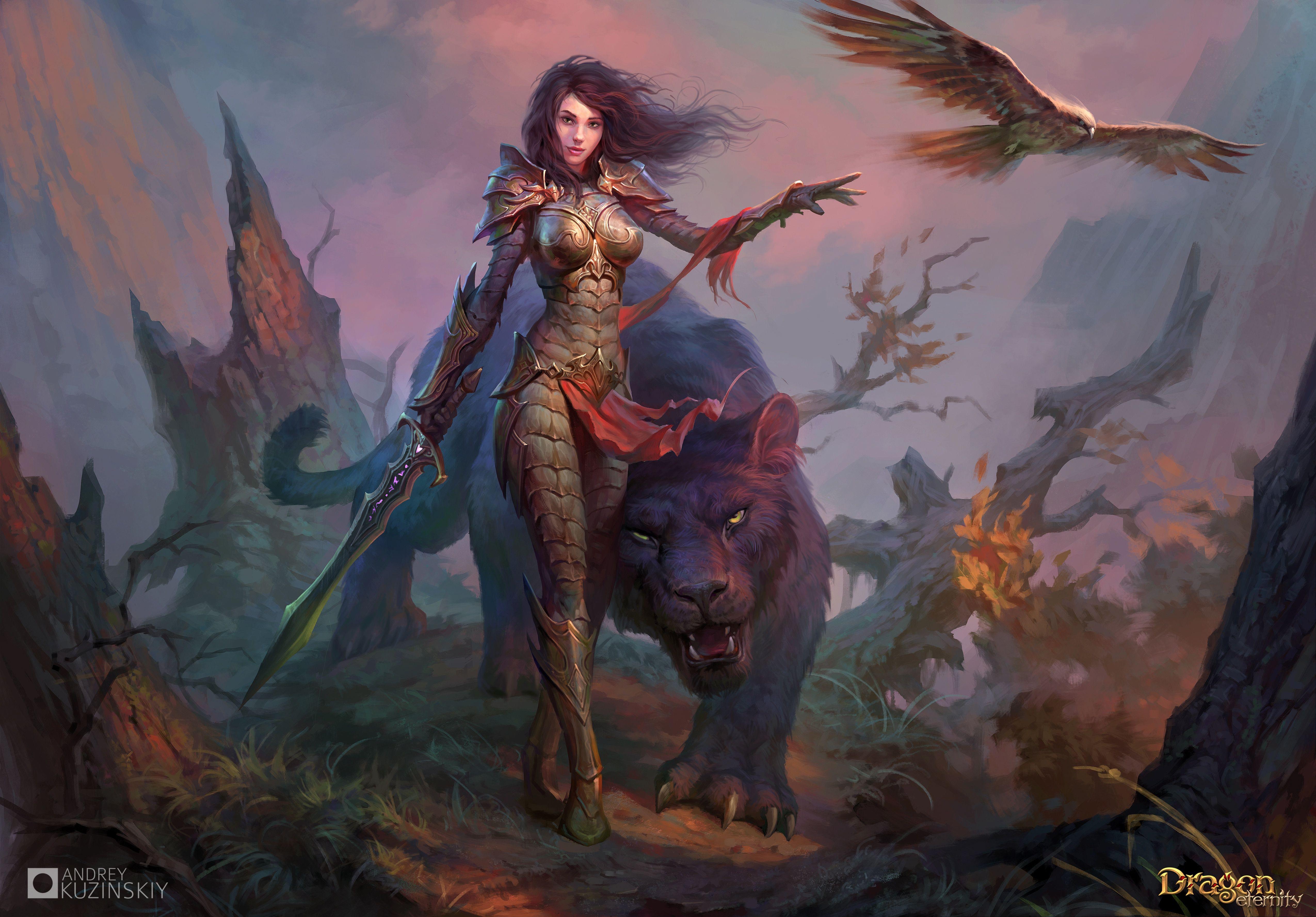 5100x3552 dragon eternity, fantasy girls, games, hd, 4k, 5k, warrior, tiger, sword,. Mocah.org HD Desktop Wallpaper