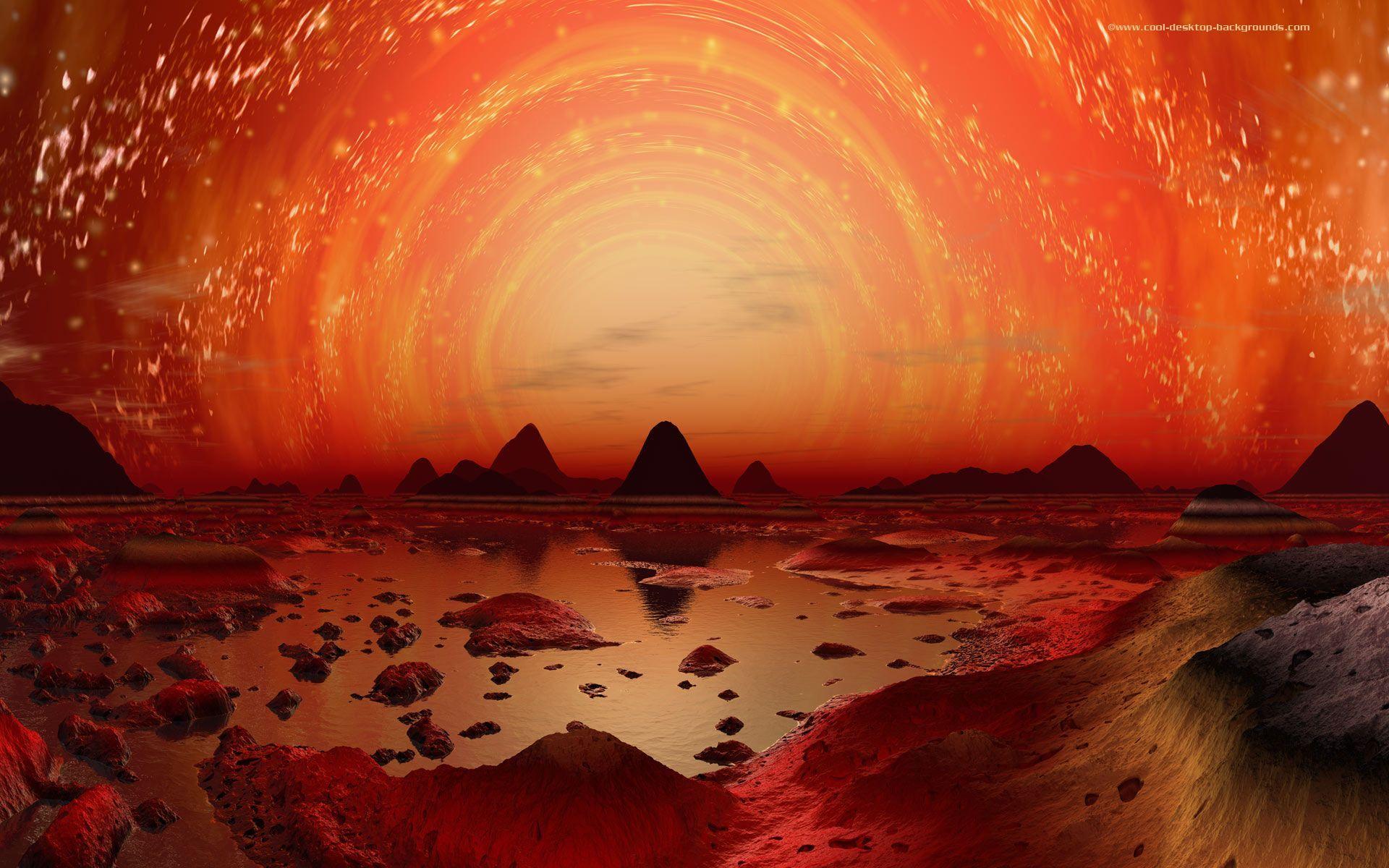 1920x1200 planetary landscape. fi desktop wallpaper of an alien sunset over watery planet landscape. World wallpaper, Cool desktop background, Space picture