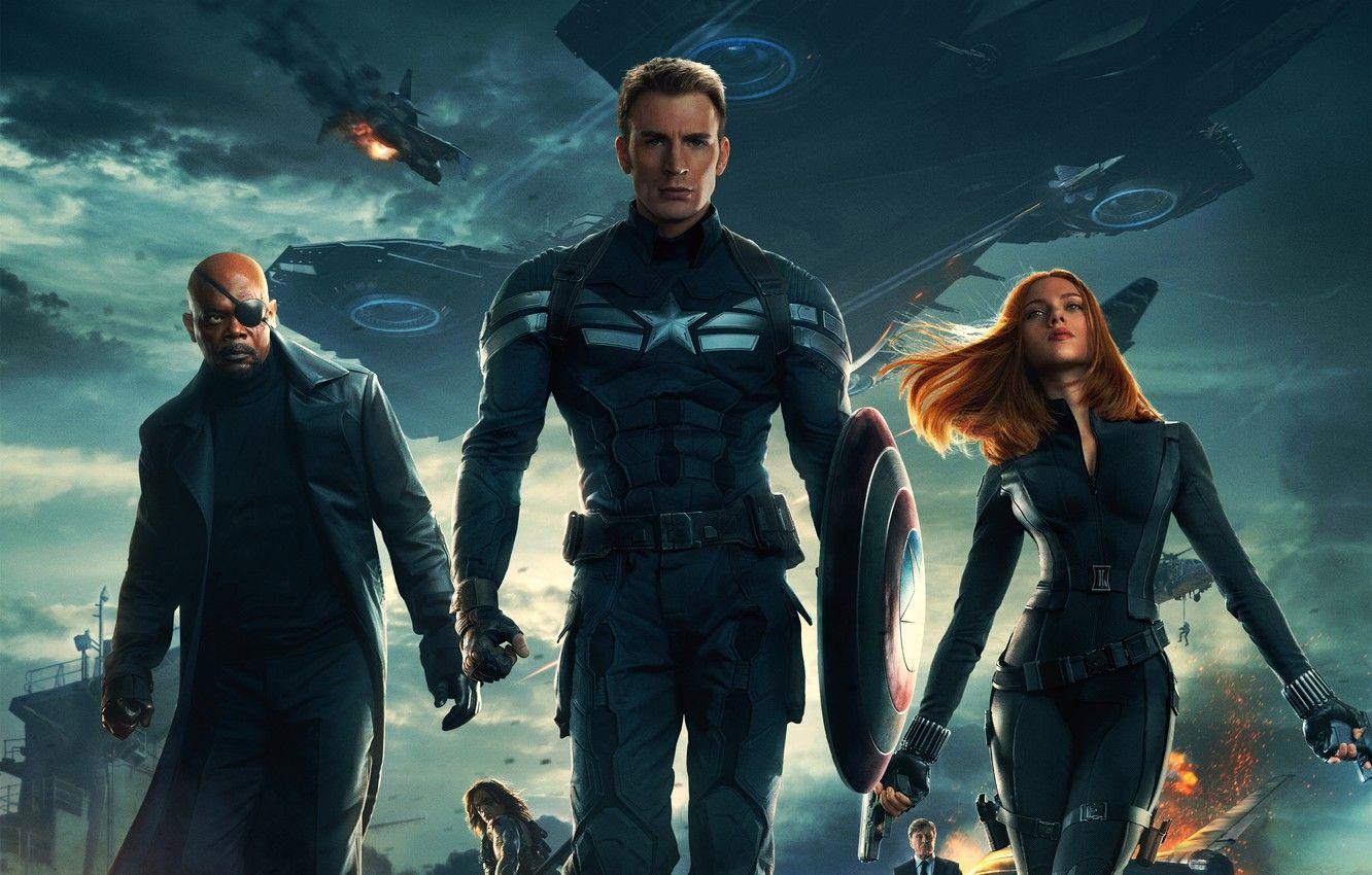1332x850 Wallpaper Scarlett Johansson, Girl, Red, Men, Guns, Marvel, Captain America, Black Widow, Battleship, Chris Evans, Natasha, Nick, Hair, Alexander, Steve, Shield image for desktop, section фильмы