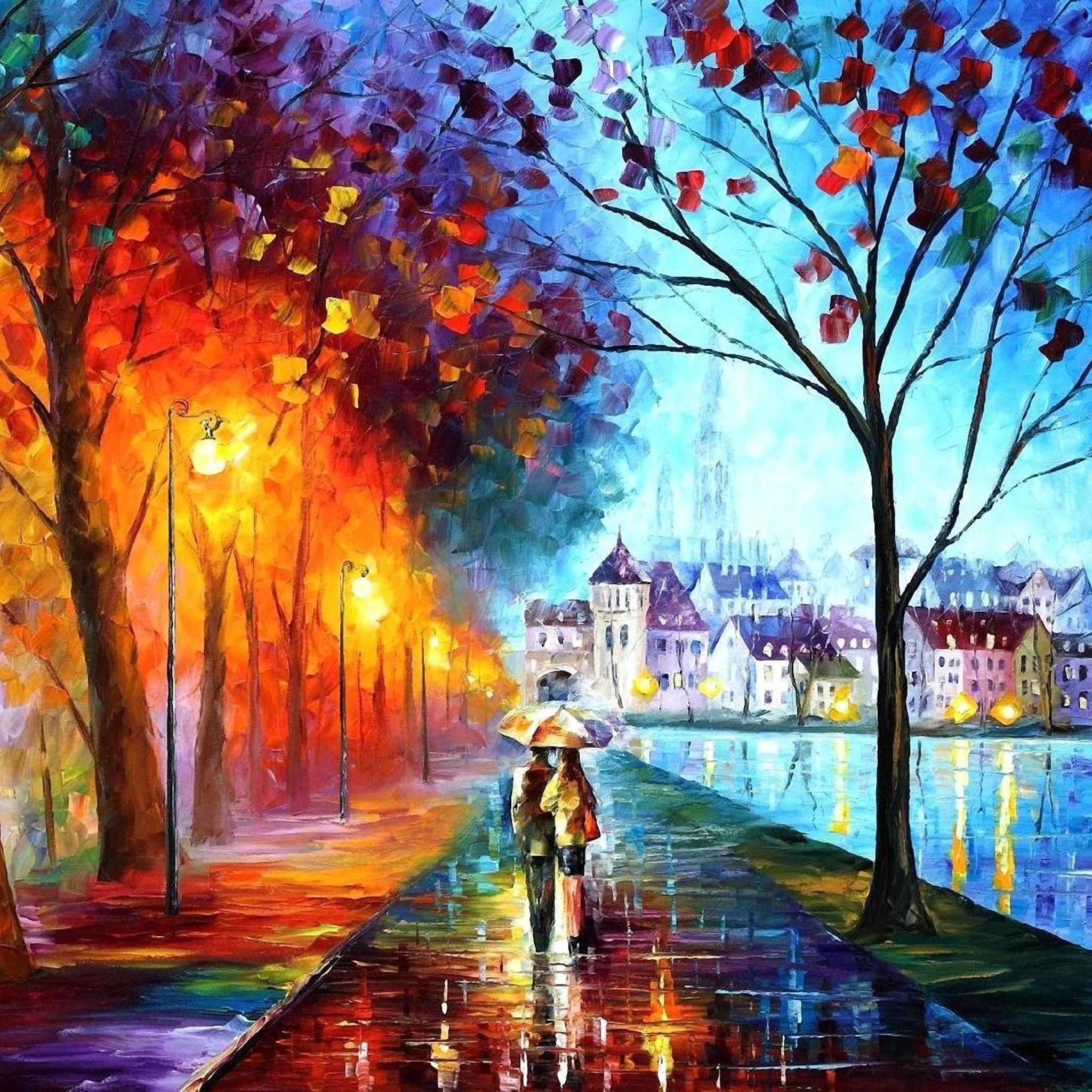 2048x2048 Wallpaper Autumn Drawing Walking New iPad Air 4 3 iPad HD Wallpaper