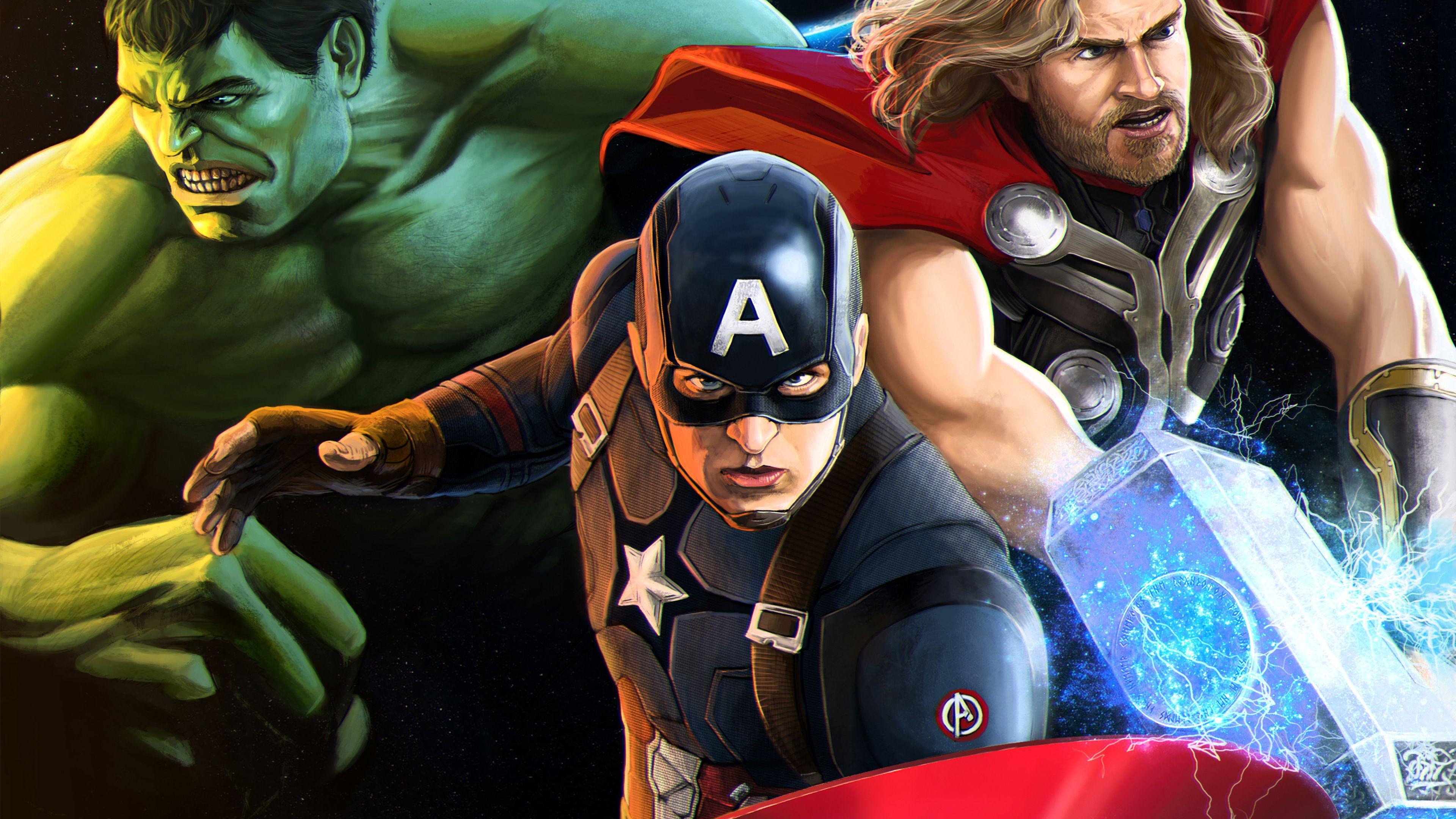 3840x2160 Wallpaper 4k Captain America Thor And Huk MCU 4k Wallpaper, Artist Wallpaper, Artwork Wallpaper, Captain America Wallpaper, Digital Art Wallpaper, Hd Wallpaper, Hulk Wallpaper, Superheroes Wallpaper, Thor Wallpaper