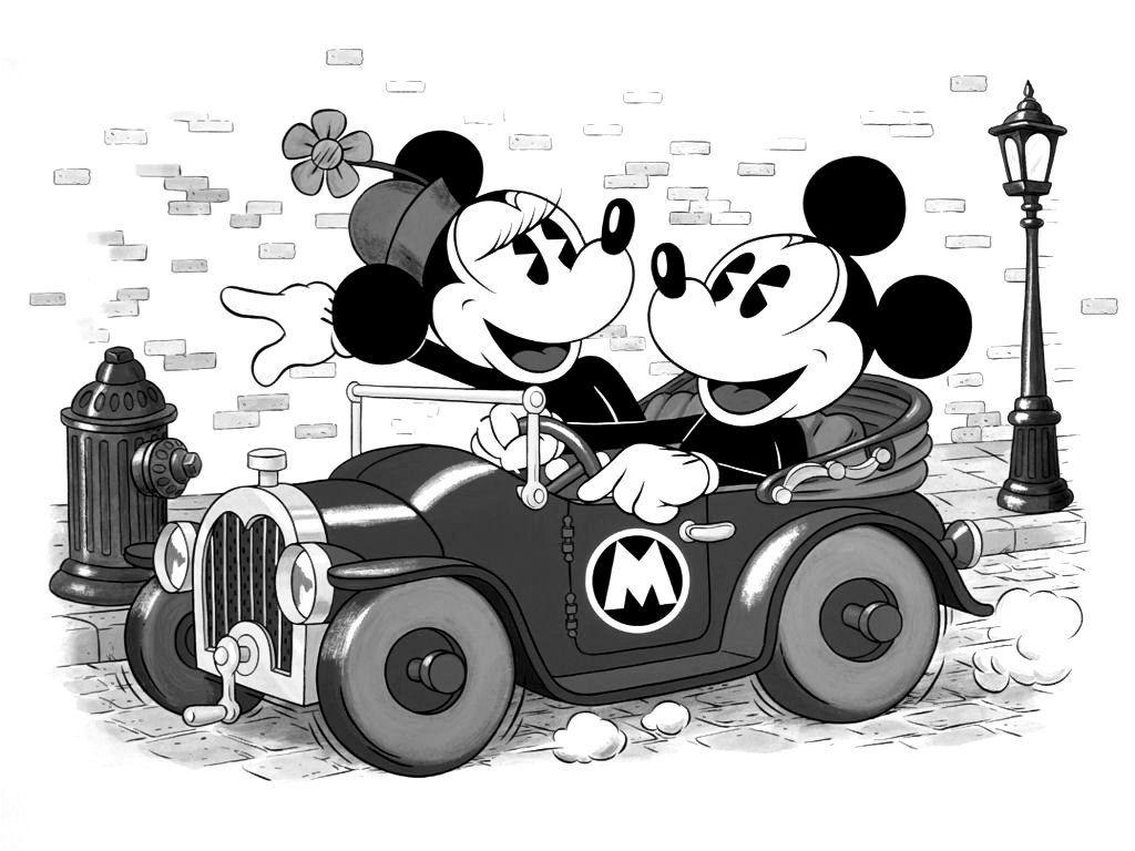 Hình nền chuột Mickey và chuột Minnie màu đen trắng 1024x768