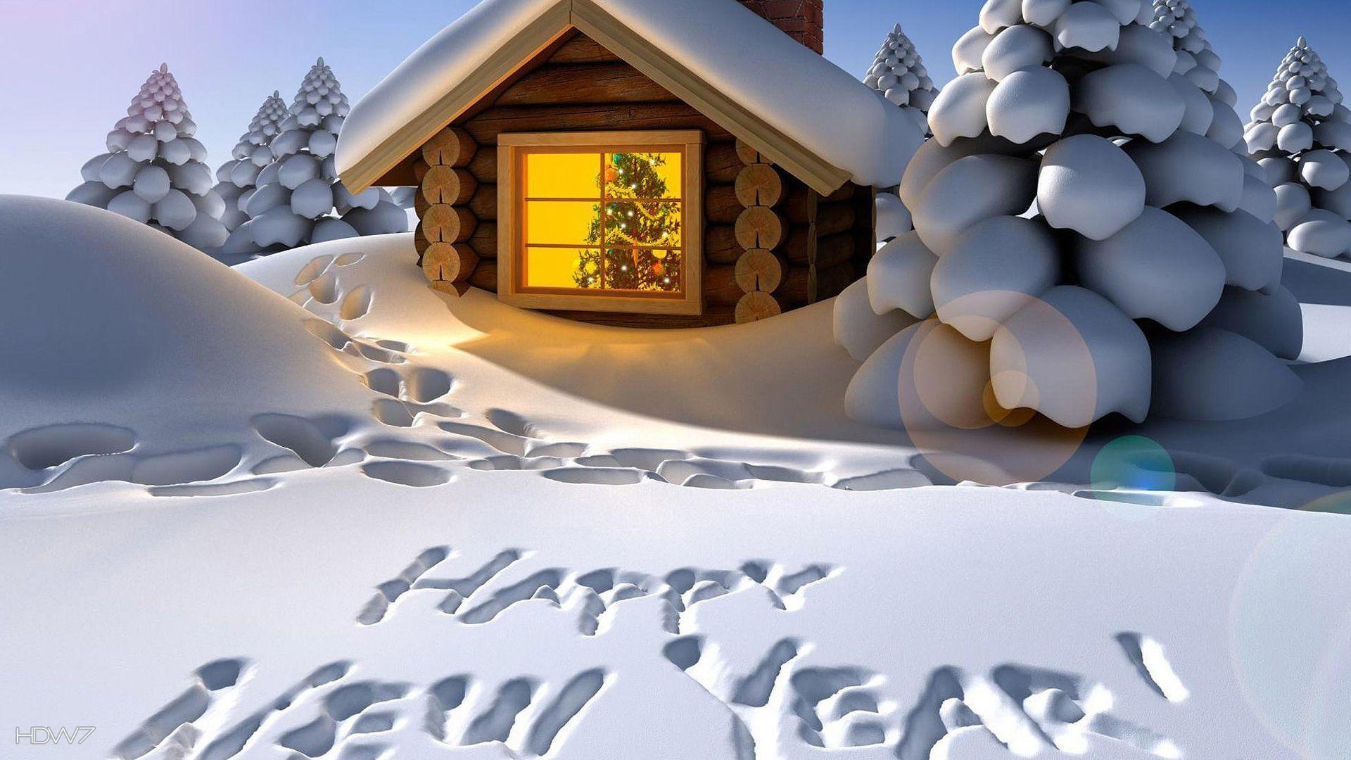 1920x1080 happy new year snow house winter trees holiday. HD wallpaper gallery