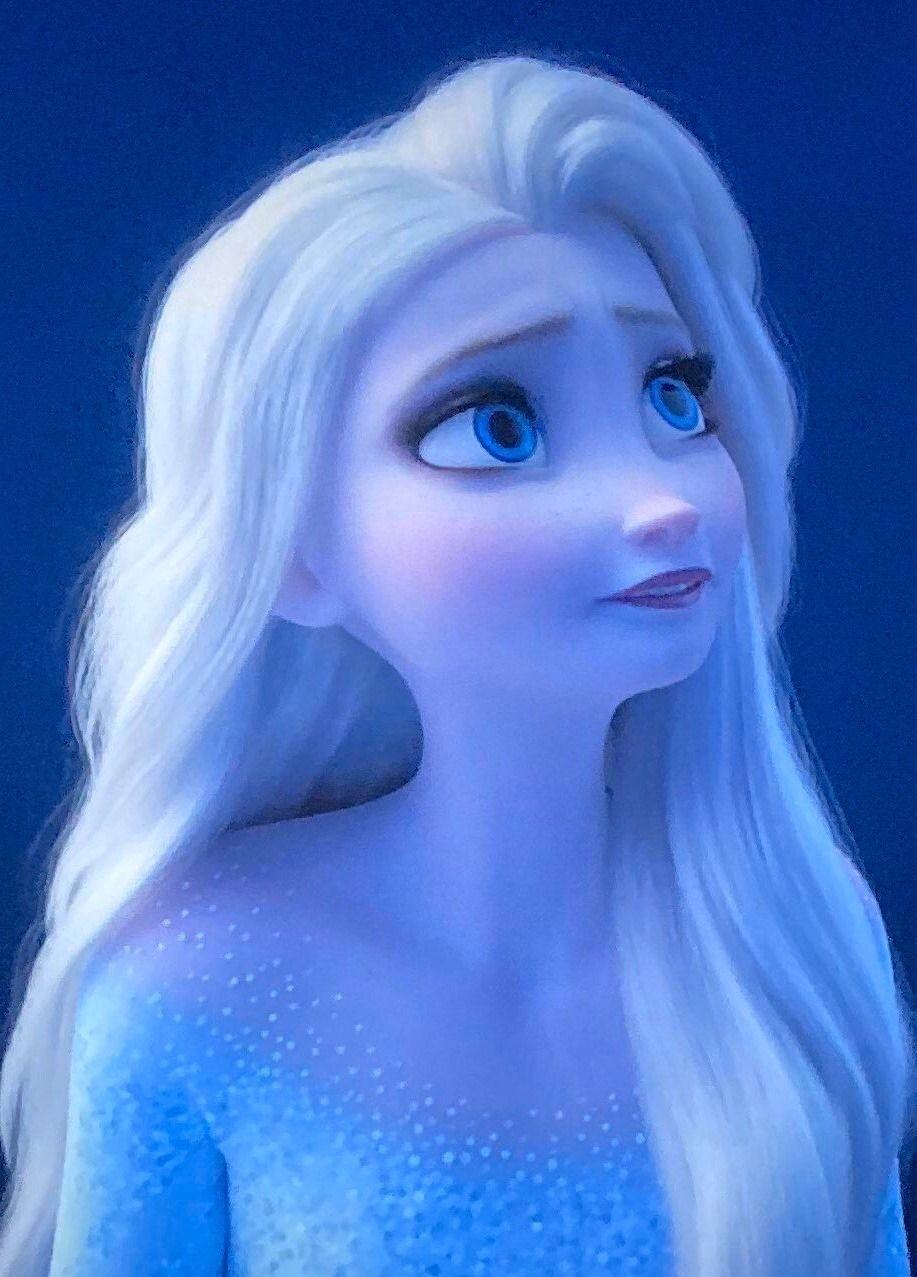 917x1277 image with Elsa in her new Snow Queen look with her hair down, from the final of Frozen 2
