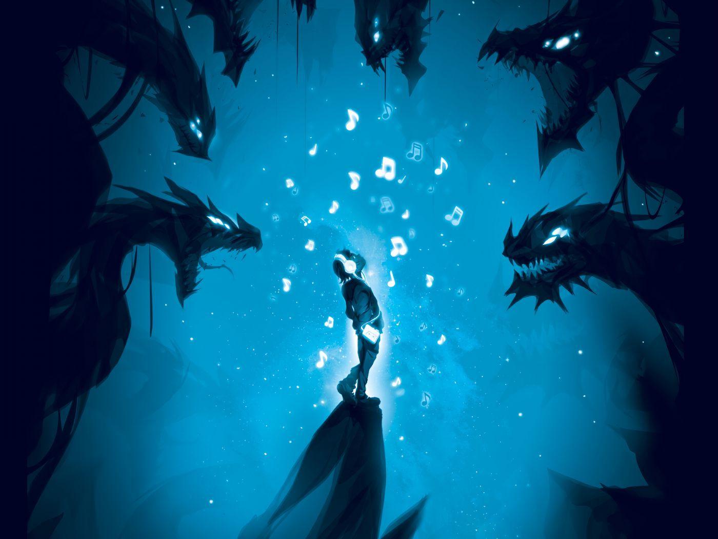 1400x1050 Download wallpaper 1400x1050 man, music, dragons, music lover standard 4:3 HD background