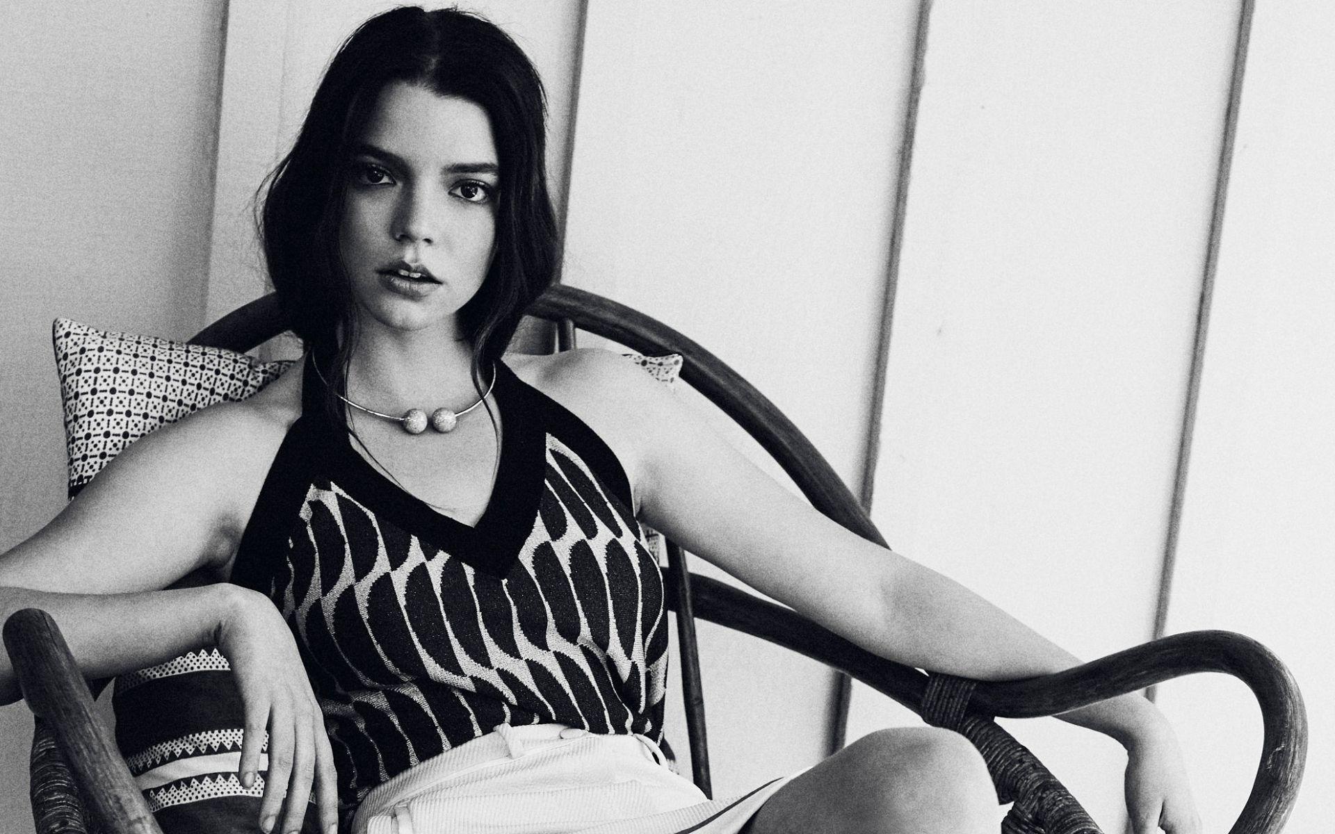 1920x1200 Desktop Wallpaper Anya Taylor Joy, Celebrity, Sitting, Monochrome, HD Image, Picture, Background, Yblj M
