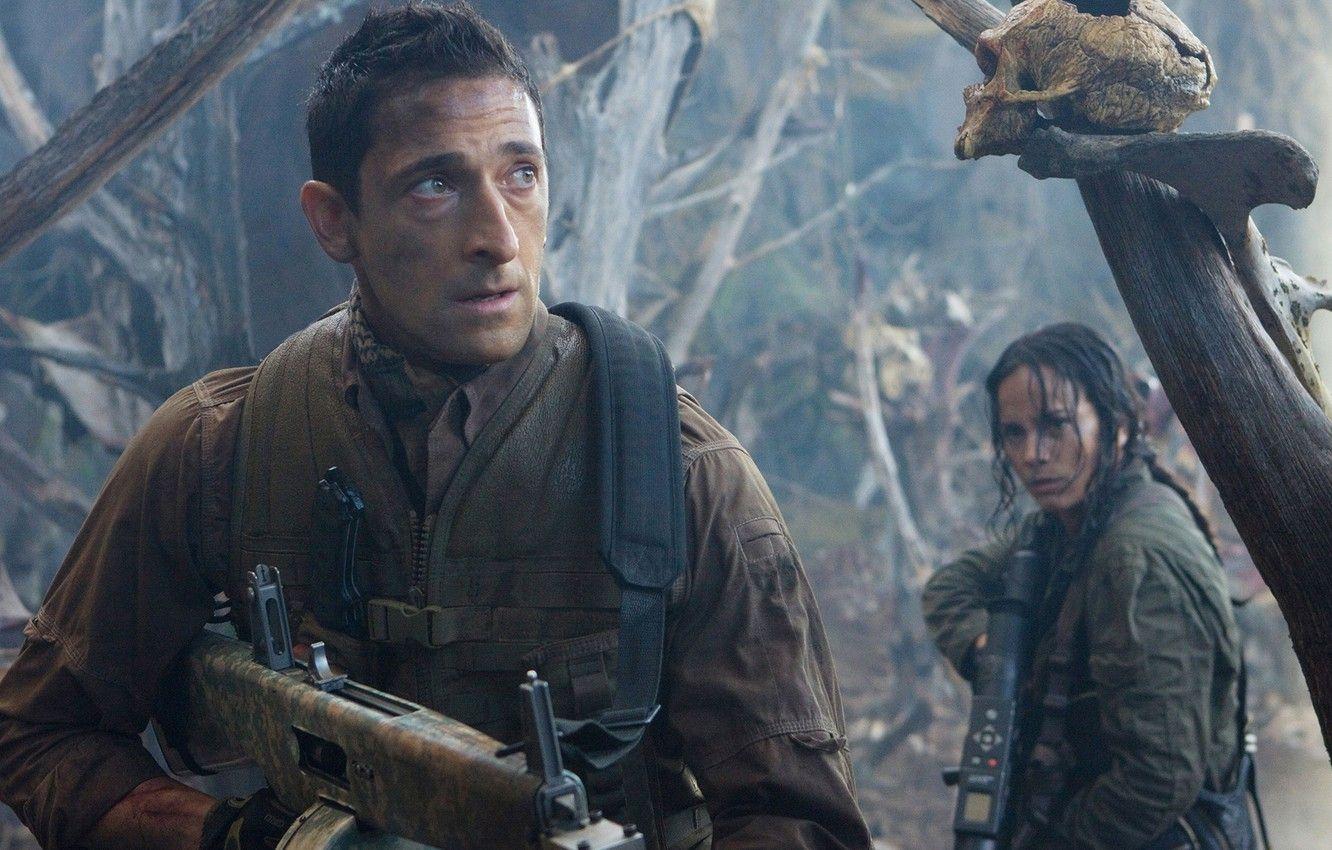 1332x850 Wallpaper weapons, fiction, skull, jungle, action, Predators, Adrien Brody, Adrian Brody, Alice Braga, Predators, Alice Braga image for desktop, section фильмы