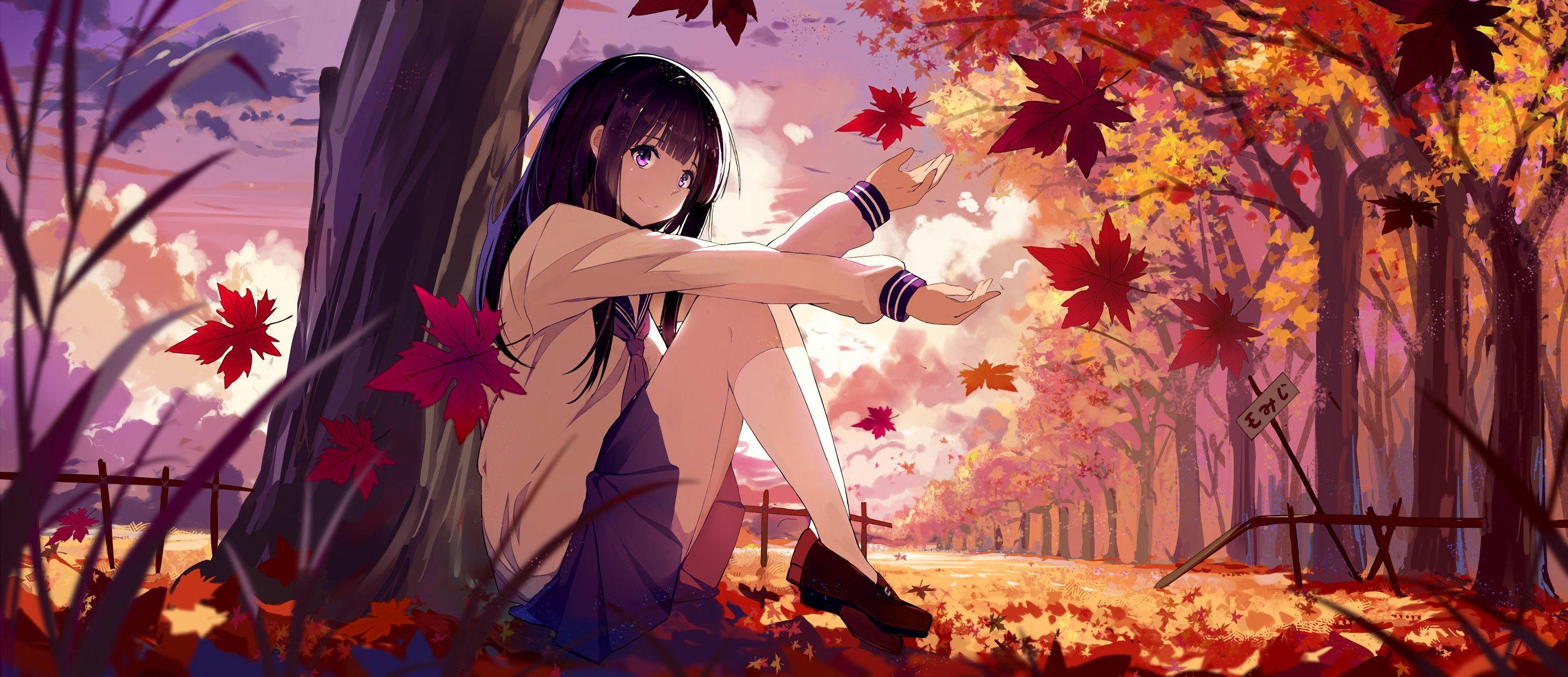 Download wallpaper 3840x2400 girl kimono pagoda autumn anime art 4k  ultra hd 1610 hd background
