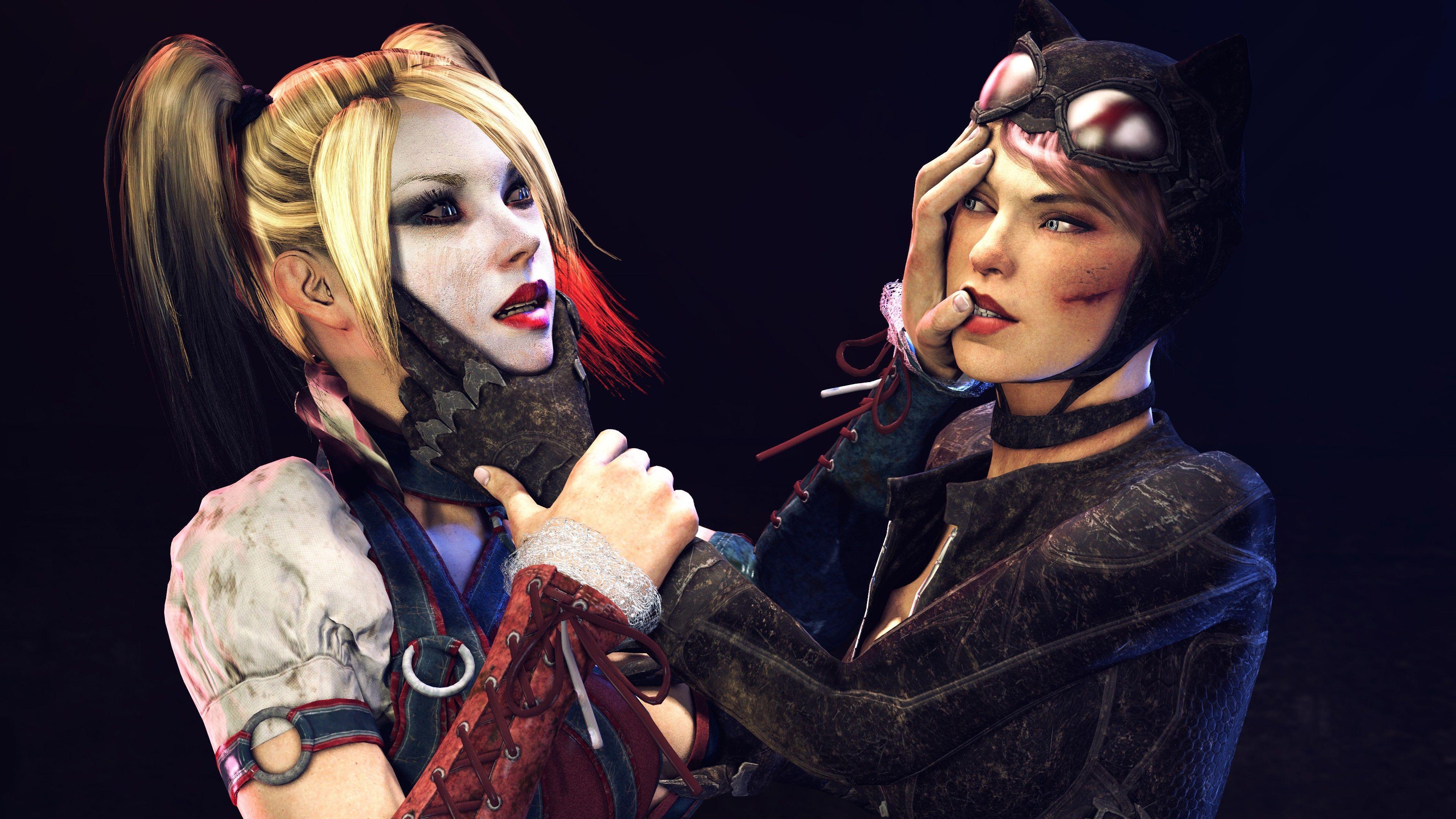 3840x2160 Artwork DC Comics Batman Arkham Knight Harley Quinn Catwoman Wallpaperx2160