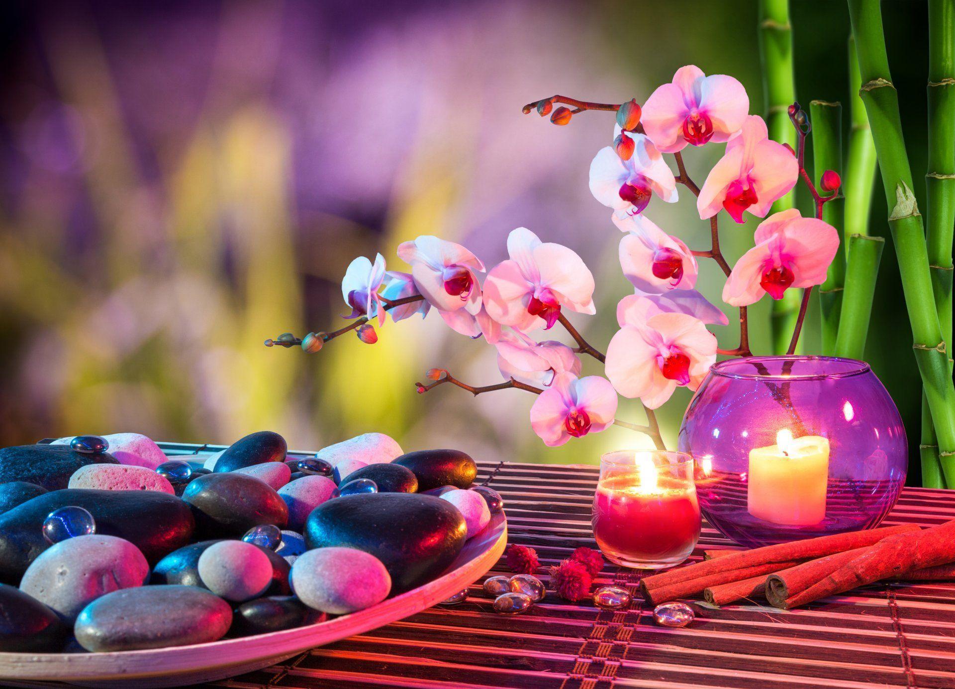 1920x1387 spa orchid flower stones candle cinnamon bamboo. Candles, Orchids, Feng shui